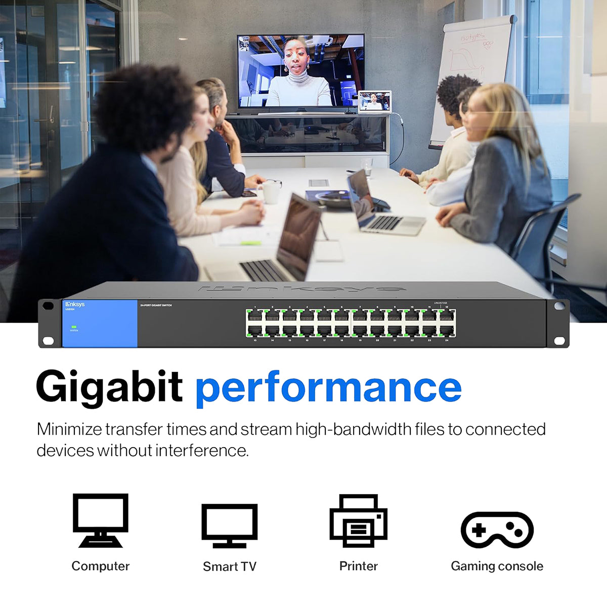 Linksys 24 Port Gigabit Unmanaged Ethernet Switch - High-Speed Network Hub for Home Office & Small Business Networking
