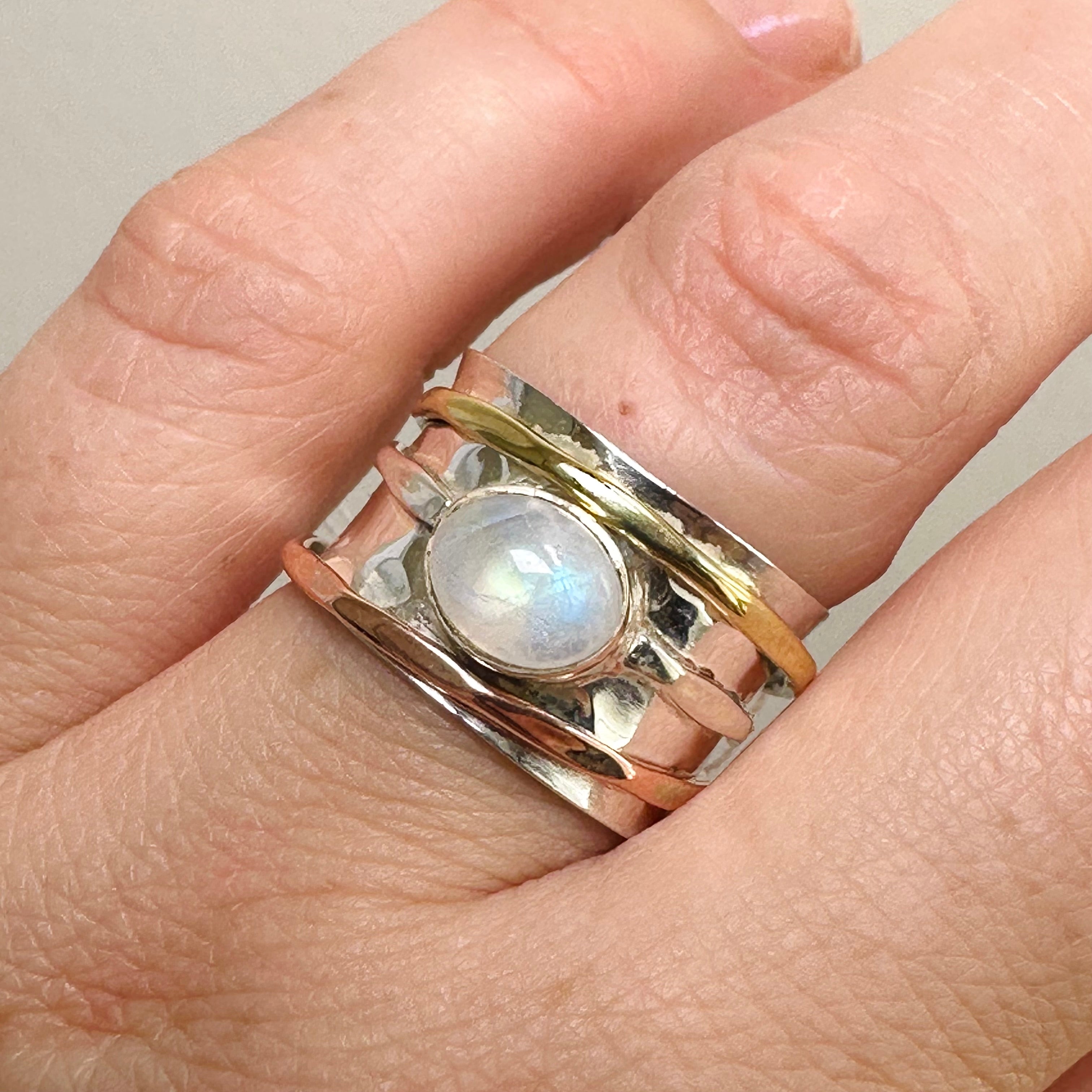 Moonstone Oval Cabochon Spinner Ring R4820 - Elegant Handcrafted Sterling Silver Jewelry for Women | Perfect for Meditation, Stress Relief & Everyday Wear