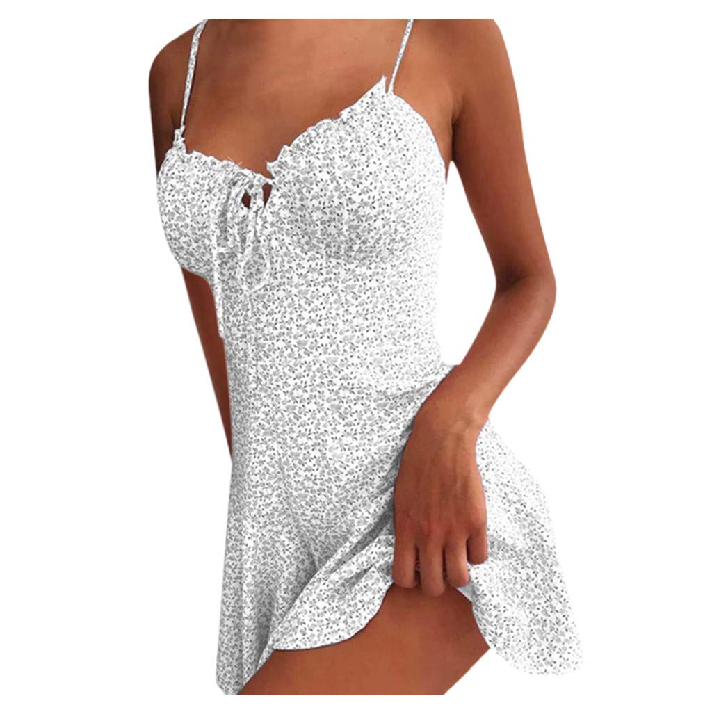 Women's Summer Dresses 2023 - Floral Print Sleeveless Maxi & Mini Sundress - A-Line Casual Beach Dress for Women (White, Medium) | Perfect for Beach Vacations, Pool Parties & Summer Outings
