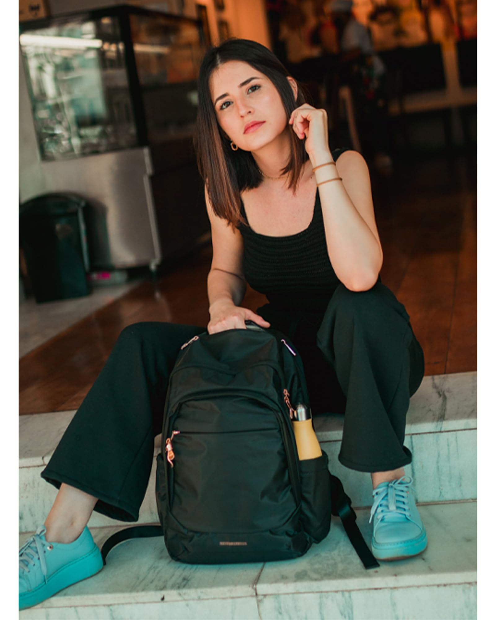 Lightweight Travel Backpack for Women - 15.6 Inch Laptop Backpack with USB Charging Port, Water Resistant College Bookbag, Large Capacity Black Computer Backpack for Work & Business Travel - Perfect for Commuting, Business Trips & Daily Office Use