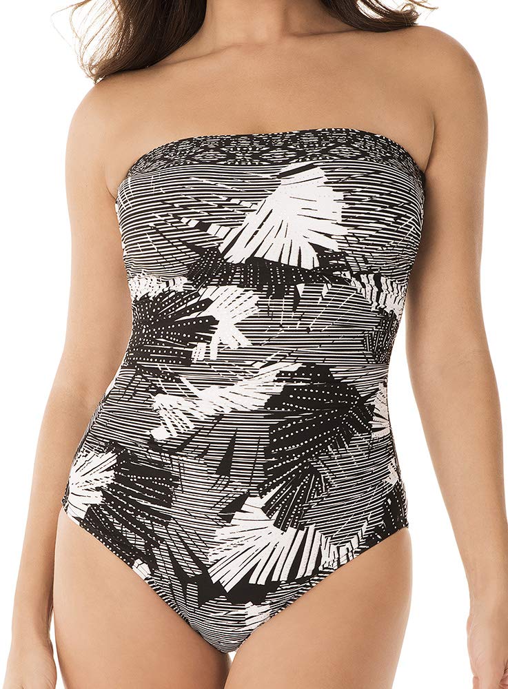 Miraclesuit Women's Moonlight at The Oasis Avanti One Piece Swimsuit - Slimming Bathing Suit with Tummy Control, Black/White Pattern (Size 10) | Perfect for Pool, Beach & Vacation