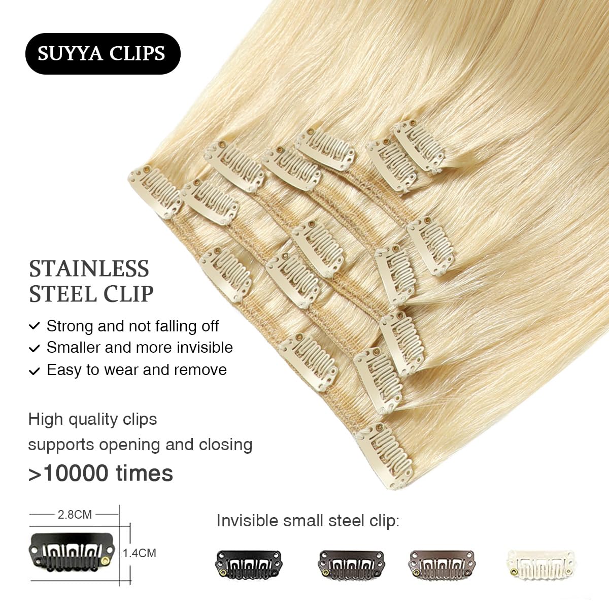 SUYYA Clip in Human Hair Extensions 20 Inches #613 Bleach Blonde - 7pcs Double Weft Straight Hair Extensions 120g for Women - Perfect for Daily Styling, Parties & Special Occasions