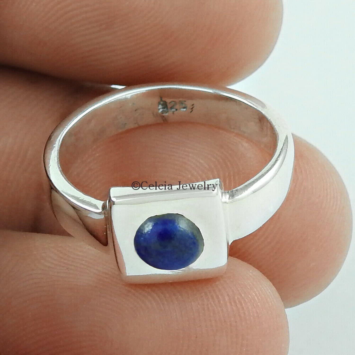 Genuine Lapis Lazuli Gemstone Ring - Solitaire Statement Promise Ring with Blue Stone Cabochon, Round Band for Women, Size 7 | Perfect Gift for Mom, Mother's Day, Anniversary & Special Occasions | Elegant Jewelry for Weddings, Parties & Everyday Wear