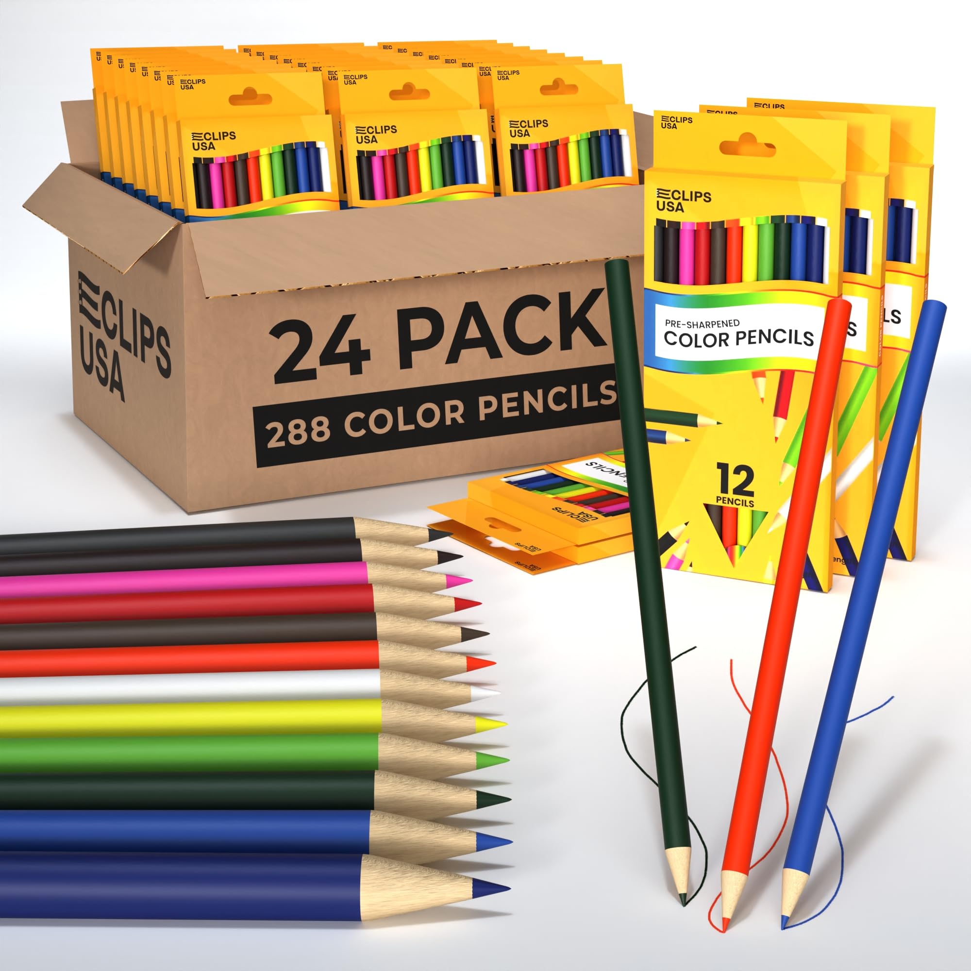 Vibrant Colored Pencils Set - 12 Premium Artist Pencils per Box (24 Boxes Bulk Pack) for Kids & Adults - Perfect for Sketching, Coloring Books, Art Projects & School Supplies