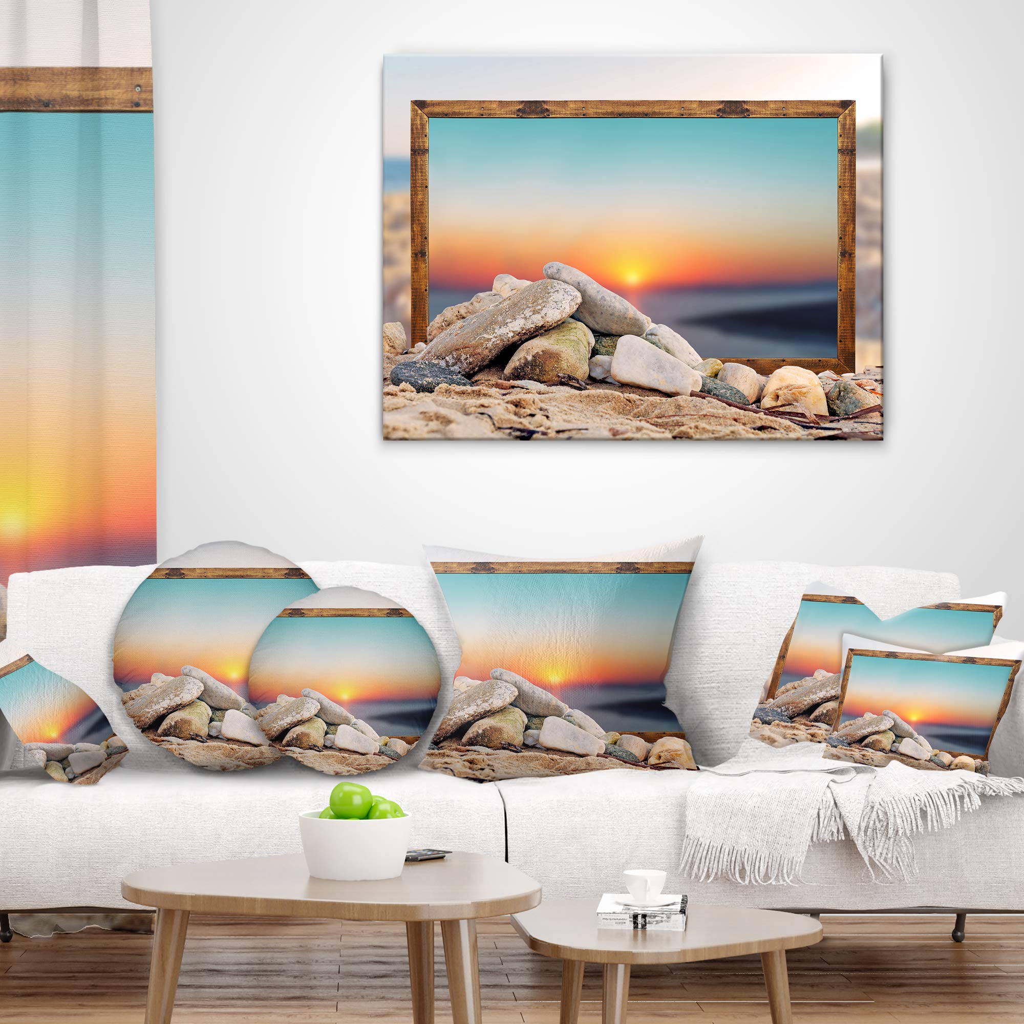 Designart Framed Effect Blurred Beach Seashore Throw Pillow Cover 26x26 Inch - High Quality Double Sided Printed Cushion Cover with Insert for Living Room, Sofa, Bedroom & Home Decor - Coastal Style Accent Pillow for Beach House & Vacation Home Decor