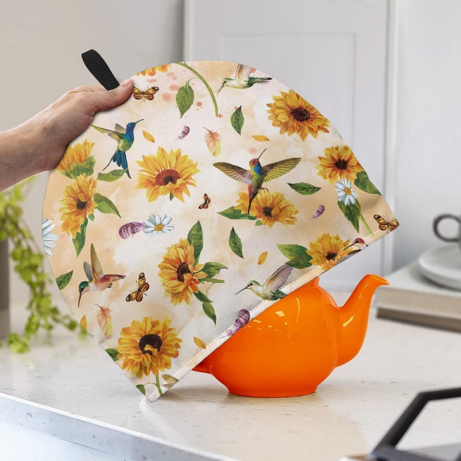 Insulated Hummingbird Tea Pot Cover - Daisy Floral Tea Cozy for Kitchen, Easy to Clean & Portable Kettle Warmer | Perfect for Home Breakfast, Vacation & Decorative Kitchen Accessories
