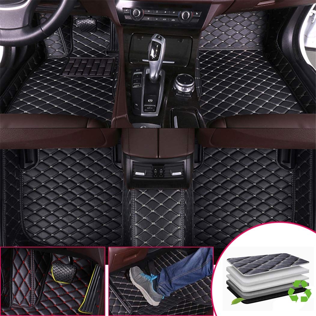 SureMart Custom Fit All-Weather Floor Mats for 1991 GMC Sierra 1500 (2 Rows) - Durable Leather & Carpet Liners - Front & Rear Seat Protection - Black/Beige - Perfect for Off-Road, Daily Commute & Extreme Weather Conditions