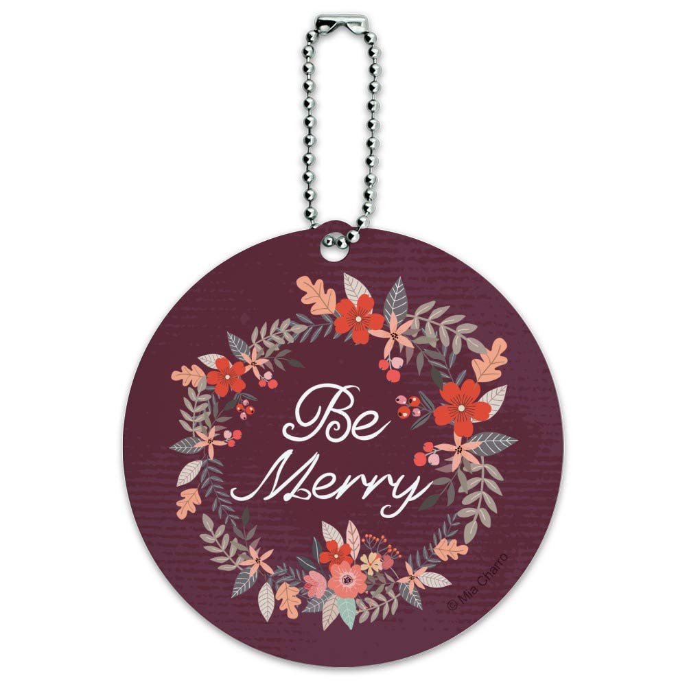 Festive Christmas Wreath Luggage Tag - Round Suitcase ID Card for Carry-On Bags | Perfect for Holiday Travel & Gift Giving