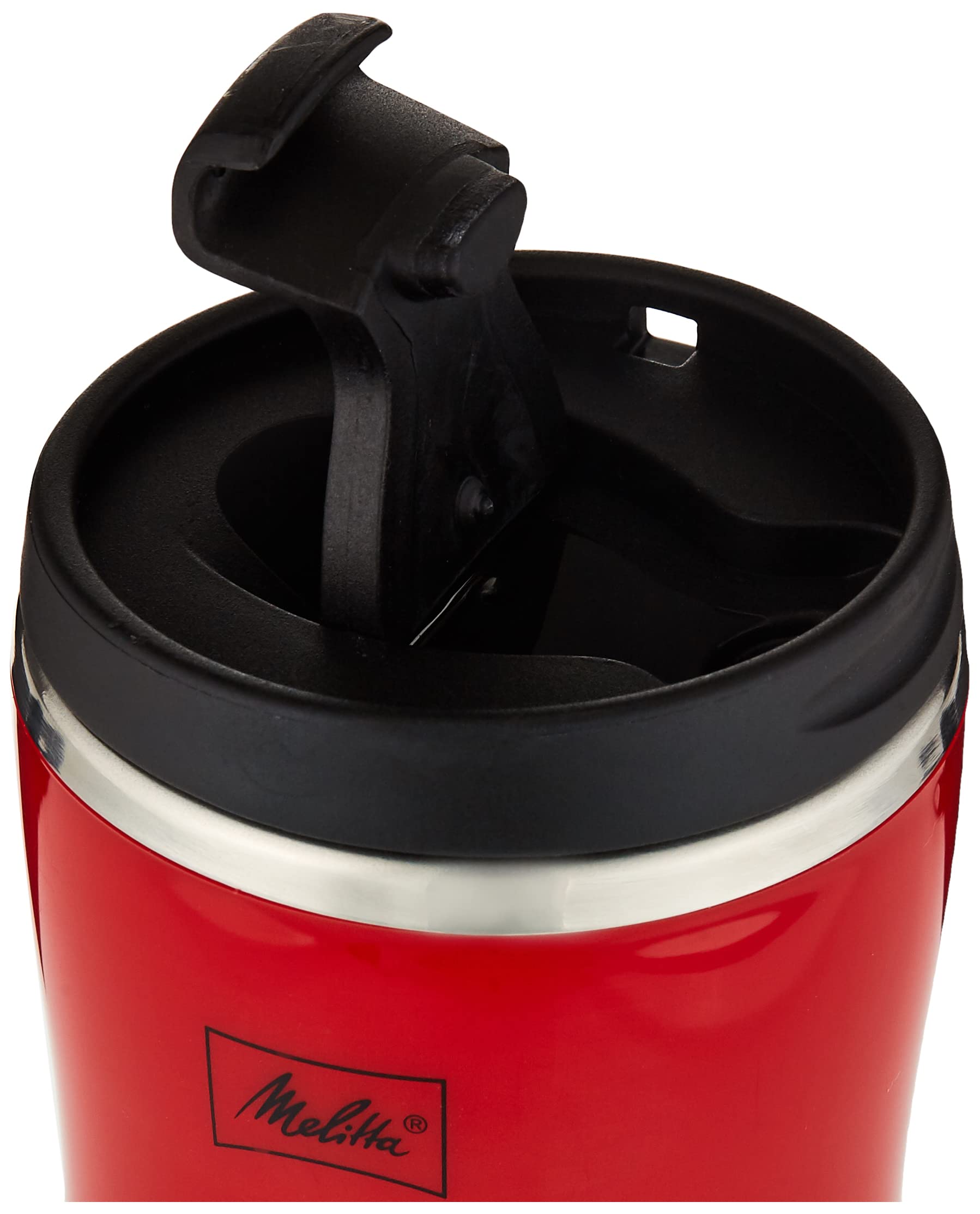 Melitta 6758256 Insulated Travel Coffee Mug - 16oz BPA-Free Plastic Thermos with Leak-Proof Lid & Comfort Grip - Keeps Drinks Hot/Cold for Hours - Perfect for Commuting, Camping & Office Use (Red)