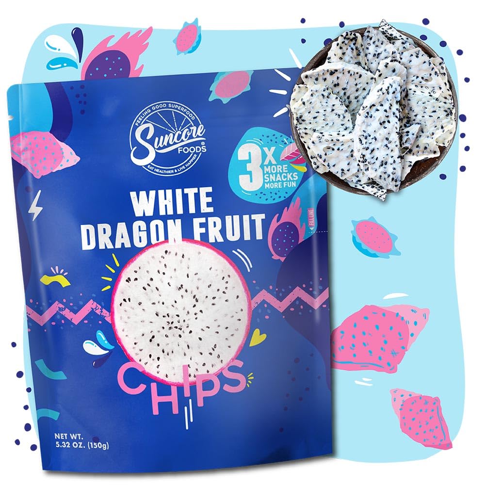 Suncore Foods White Dragon Fruit Chips - Healthy Gluten-Free & Non-GMO Vegan Snacks, 5.32oz (1 Pack) - Perfect for On-the-Go, School Lunches & Keto Diet