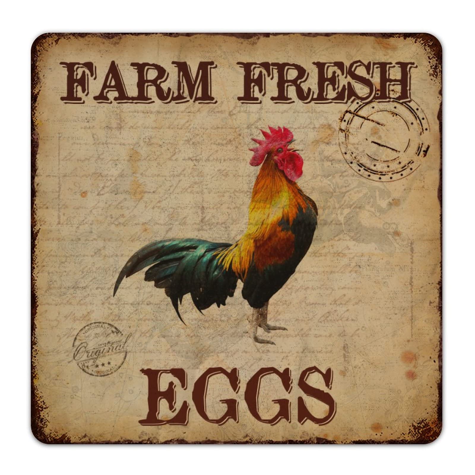 Vintage Farm Fresh Eggs Metal Tin Sign - Rustic Retro Wall Art Decor for Farmhouse, Barn, Henhouse & Chicken Coop - Distressed Look Door Hanger for Kitchen, Dining Room & Country Style Home Decor