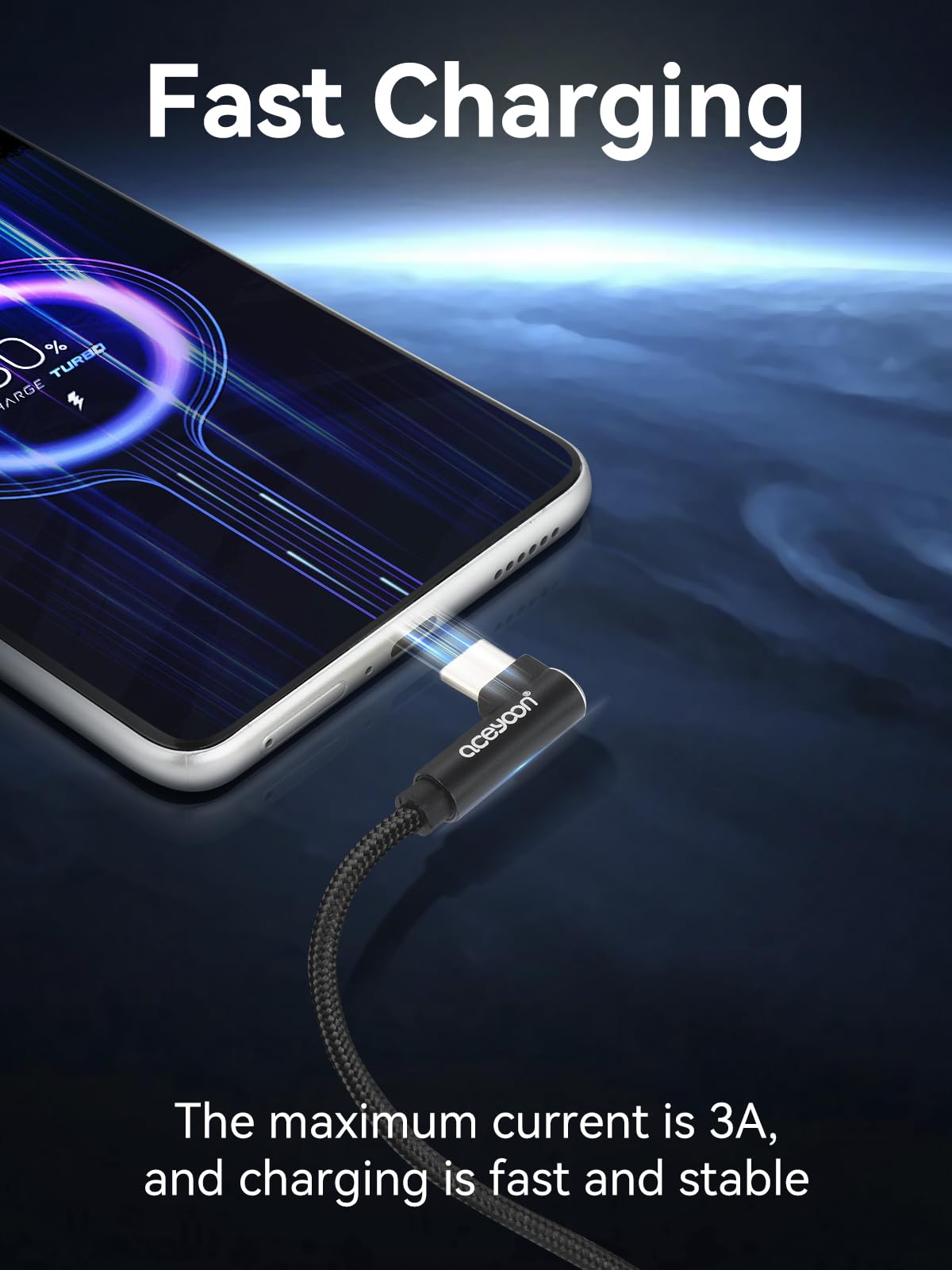 90 Degree Right Angle USB C Cable 0.3M Short - Braided USB to USB C Charger & Data Sync Cable Compatible with Samsung Galaxy, Huawei, Google Pixel, iPhone 15 (Black) - Perfect for Tight Spaces, Car Charging & Gaming Setups