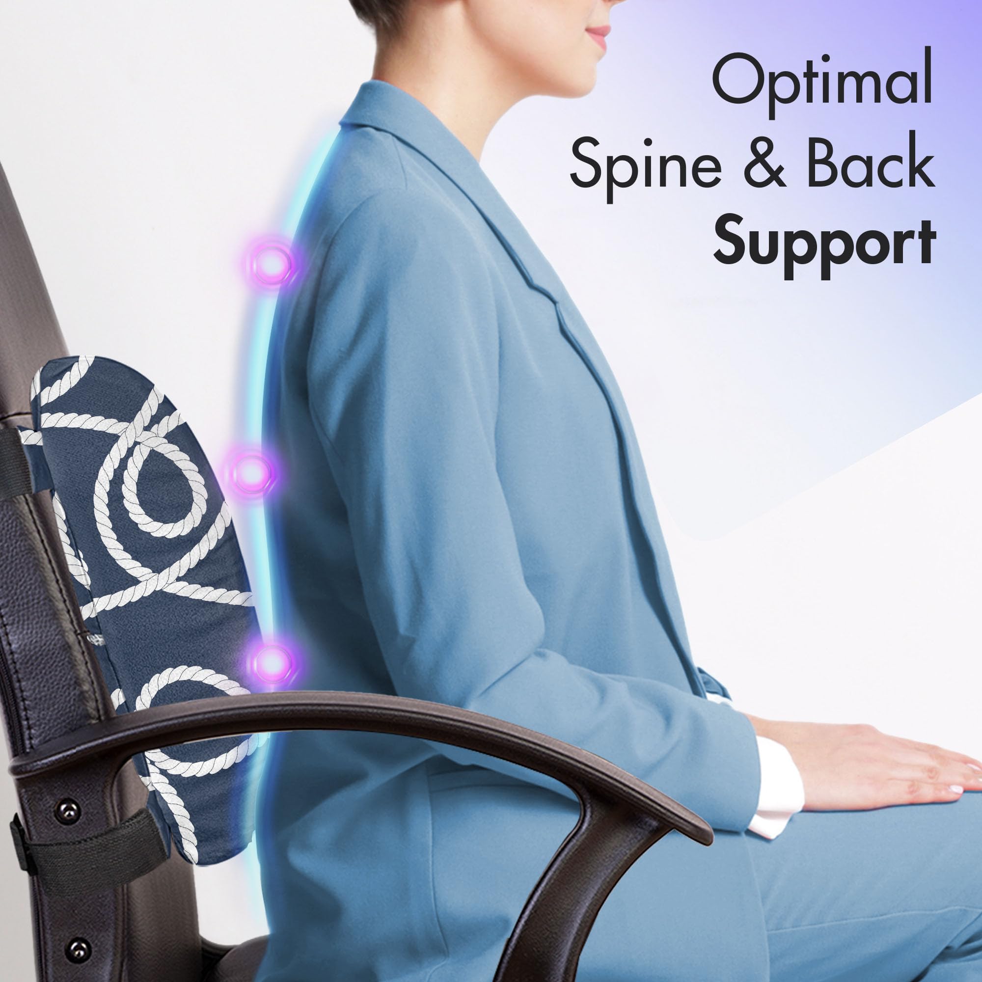Ambesonne Navy Blue Lumbar Support Pillow - High Density Foam Back Cushion for Office Chair & Car Seat (14