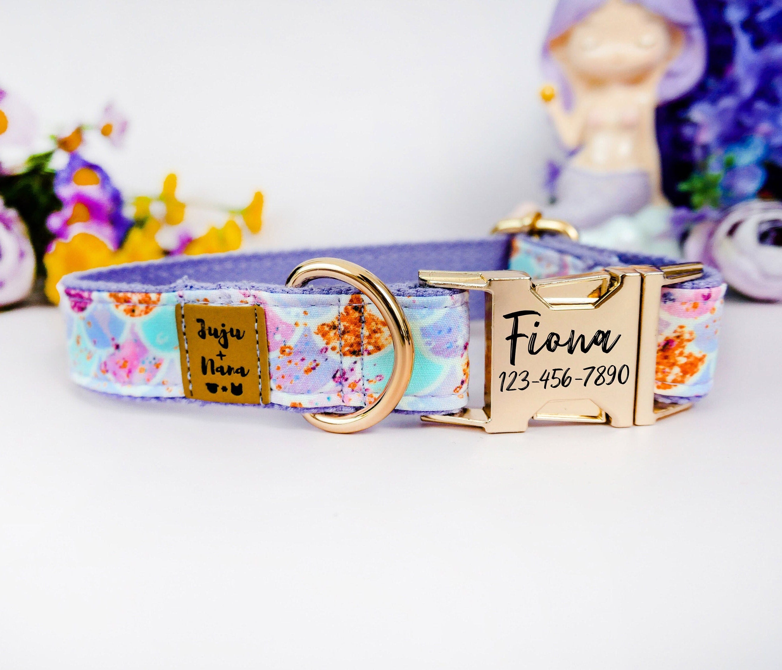 Custom Engraved Mermaid Scale Dog Collar - Personalized Pet Collar for Small Medium Large Dogs - Perfect for Beach Walks, Pet Photos & Gifts