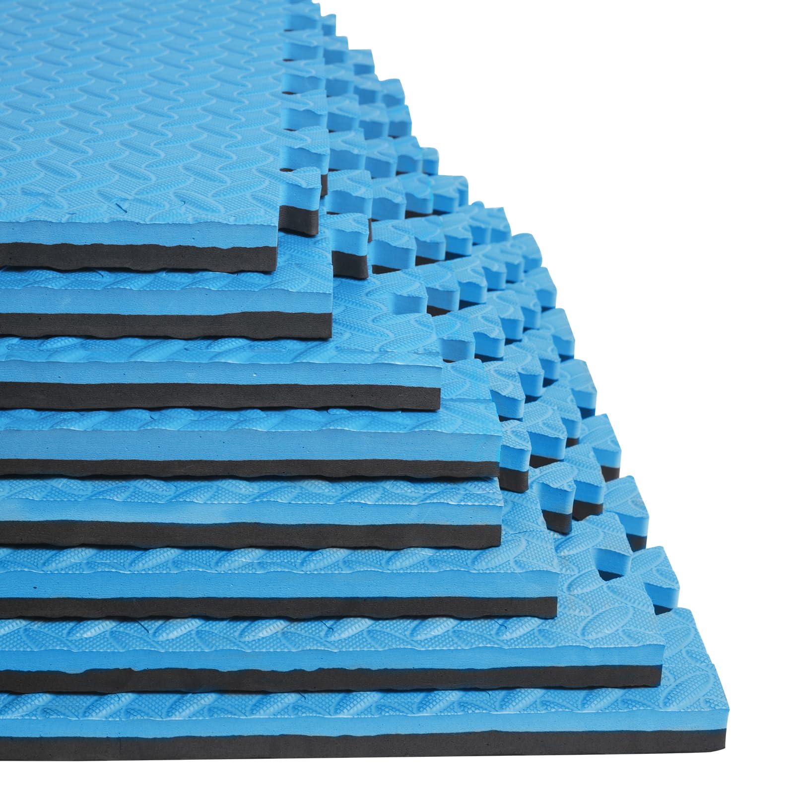 1 Inch Thick 48 Sq Ft EVA Foam Interlocking Exercise Gym Mats - 12 Pack Puzzle Floor Tiles for Home Gym, Yoga, Martial Arts & Heavy Workout Equipment - 24 x 24 Inch Black & Blue Tiles - Non-Slip, Shock Absorbing & Easy to Clean