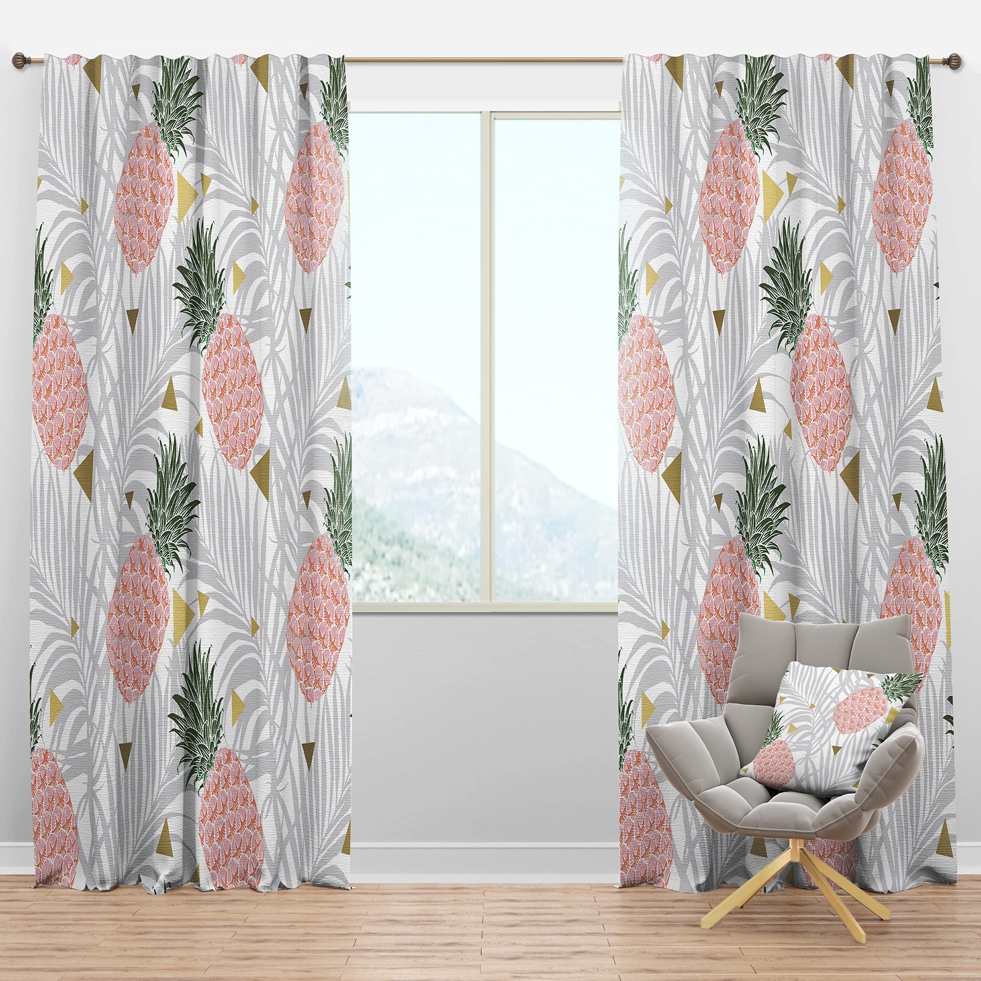 DesignQ Blackout Curtains 'Pineapple on Tropical Leaves' - Thermal Insulated Room Darkening Drapes for Bedroom & Living Room - 52x108 Inches Single Panel - Perfect for Nursery, Home Theater & Light Sleepers