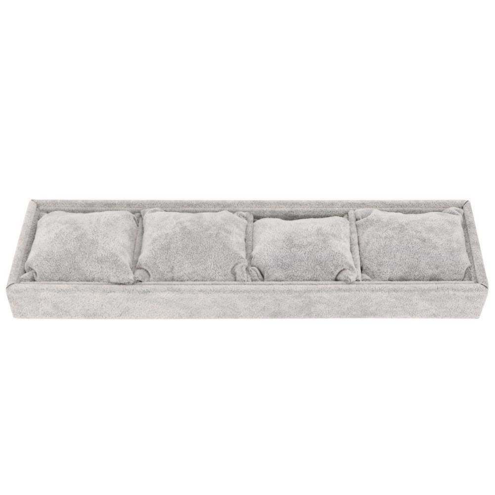 TMISHION 4-Slot Bracelet Display Tray - Gray Flannel Jewelry Organizer with Pillows - Perfect for Bracelets, Bangles & Watches Storage - Great for Retail Stores, Jewelry Shops and Home Display