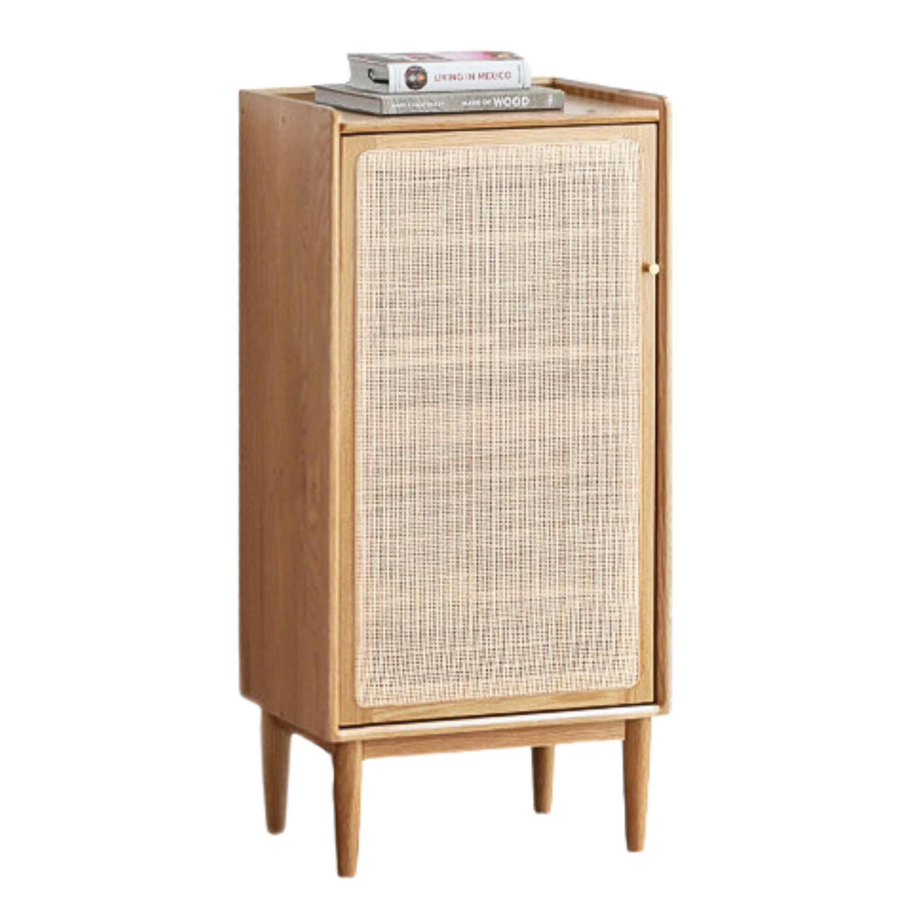 Solid Oak Wood Shoe Storage Cabinet with Rattan Doors - Organize Shoes Neatly in Entryway, Bedroom or Closet