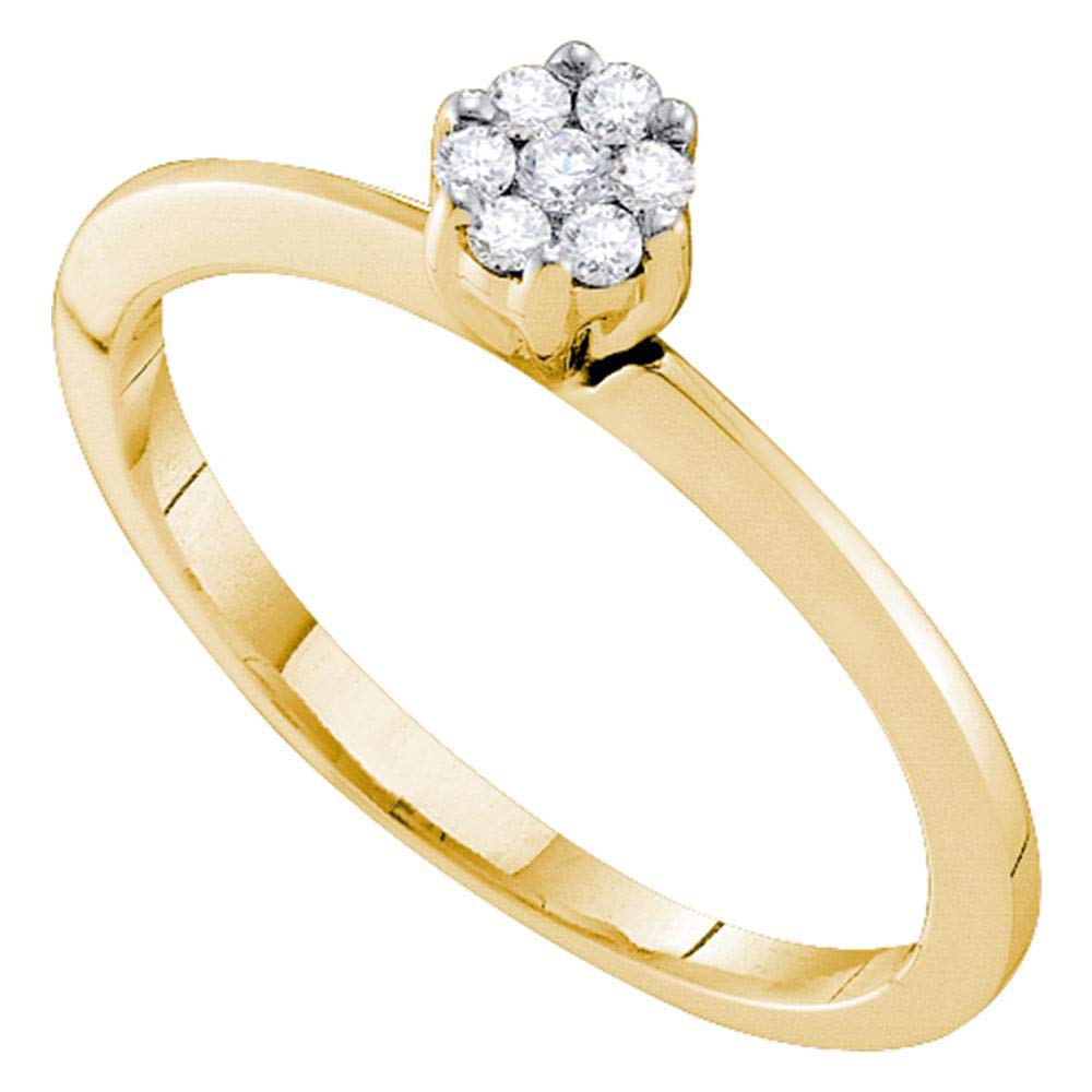 10K Yellow Gold Women's Round Diamond Flower Cluster Ring - 1/8 CTTW | Elegant Floral Engagement, Wedding, Anniversary Jewelry Gift for Her