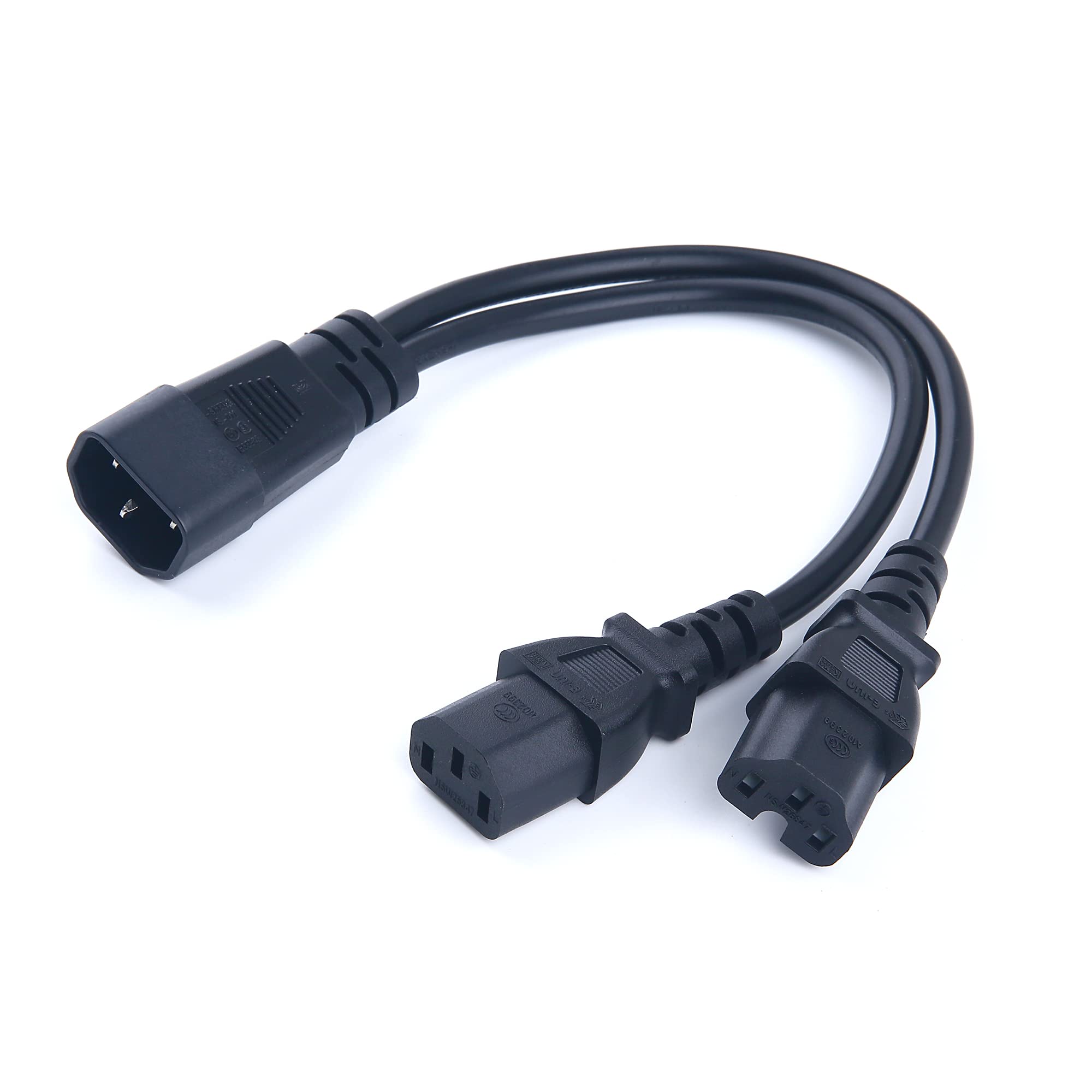 C14 to C13+C15 Y Splitter Power Cord - 30cm Male to Female Adapter Cable for Server, PC & UPS - Ideal for Data Centers & Home Office Setup