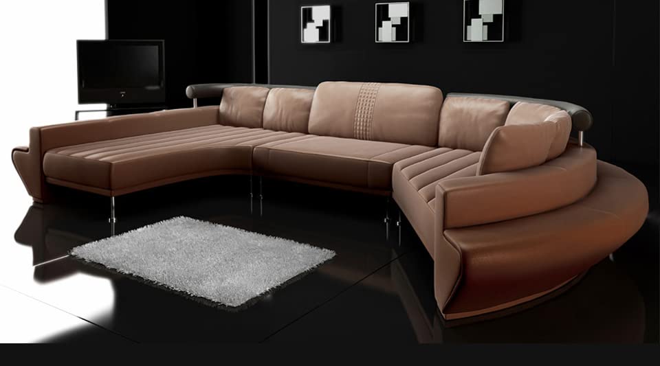 Modern U-Shaped Leather Sectional Sofa with Chaise Lounge - Curved Unique Design in Brown by BULLHOFF | Perfect for Living Room, Lounge & Home Theater Seating