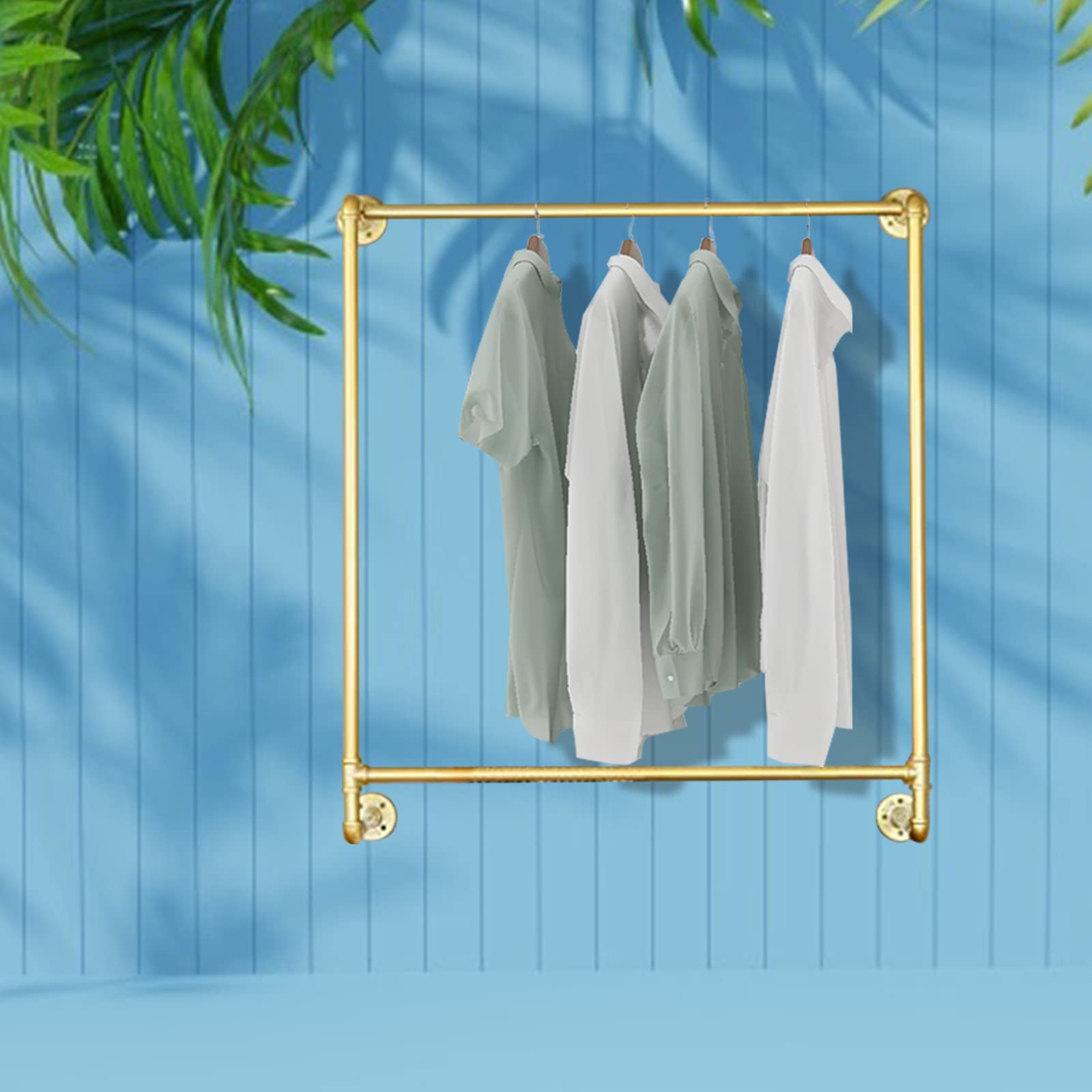 Iron Pipe Wall Mounted Clothing Rack - Gold Industrial Garment Display Stand for Wedding Dresses & Bridal Gowns | Retail Store Closet Organization & Home Decor | Perfect for Boutique, Bridal Shop & Bedroom Storage