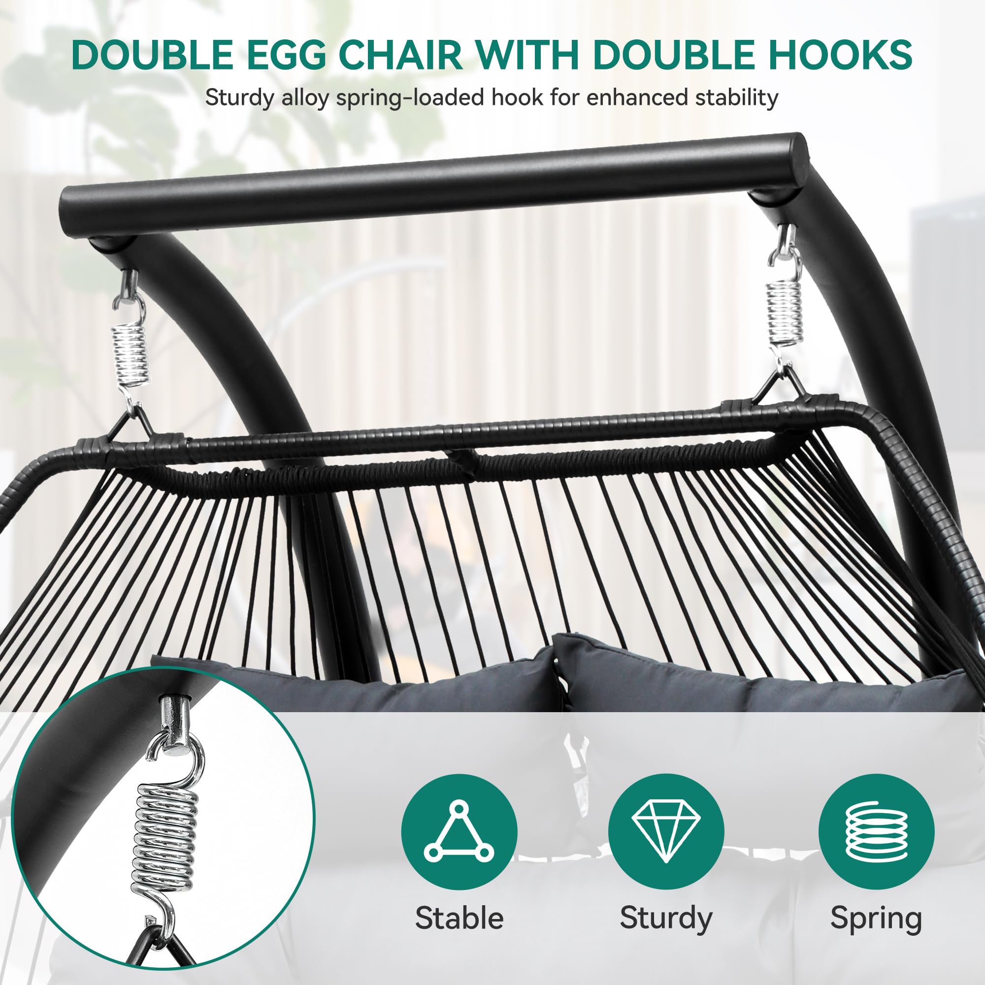 YITAHOME Hanging Egg Swing Chair with Stand - 550lbs Capacity Wicker Egg Chair for Indoor & Outdoor Use - Includes Cushions & Stand - Perfect for Patio, Garden, Balcony, Bedroom - Dark Gray | Relaxation & Boho Home Decor
