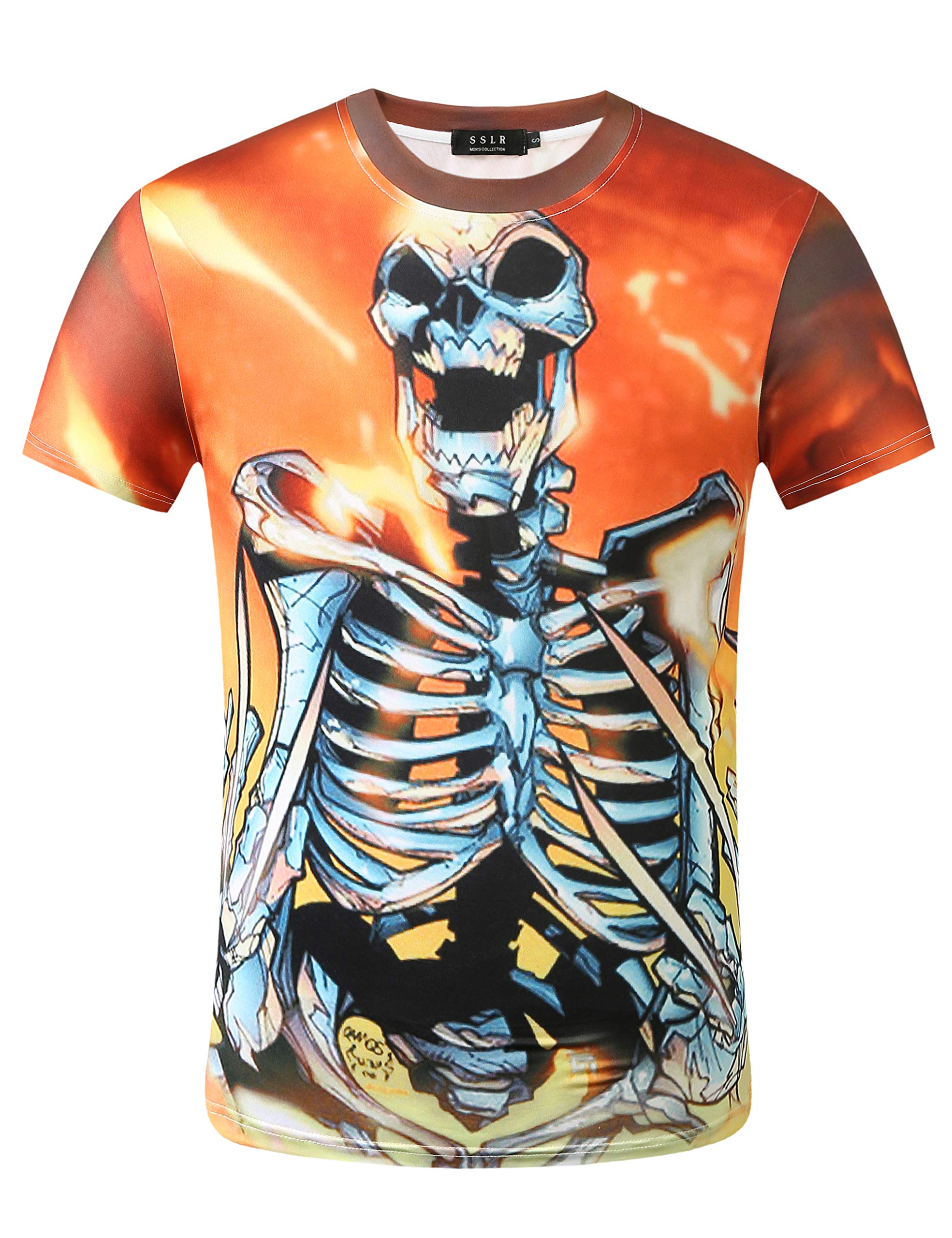 SSLR Men's Halloween T-Shirts - Short Sleeve Skeleton & Pumpkin Graphic Tees for Halloween Party, Cosplay & Casual Wear