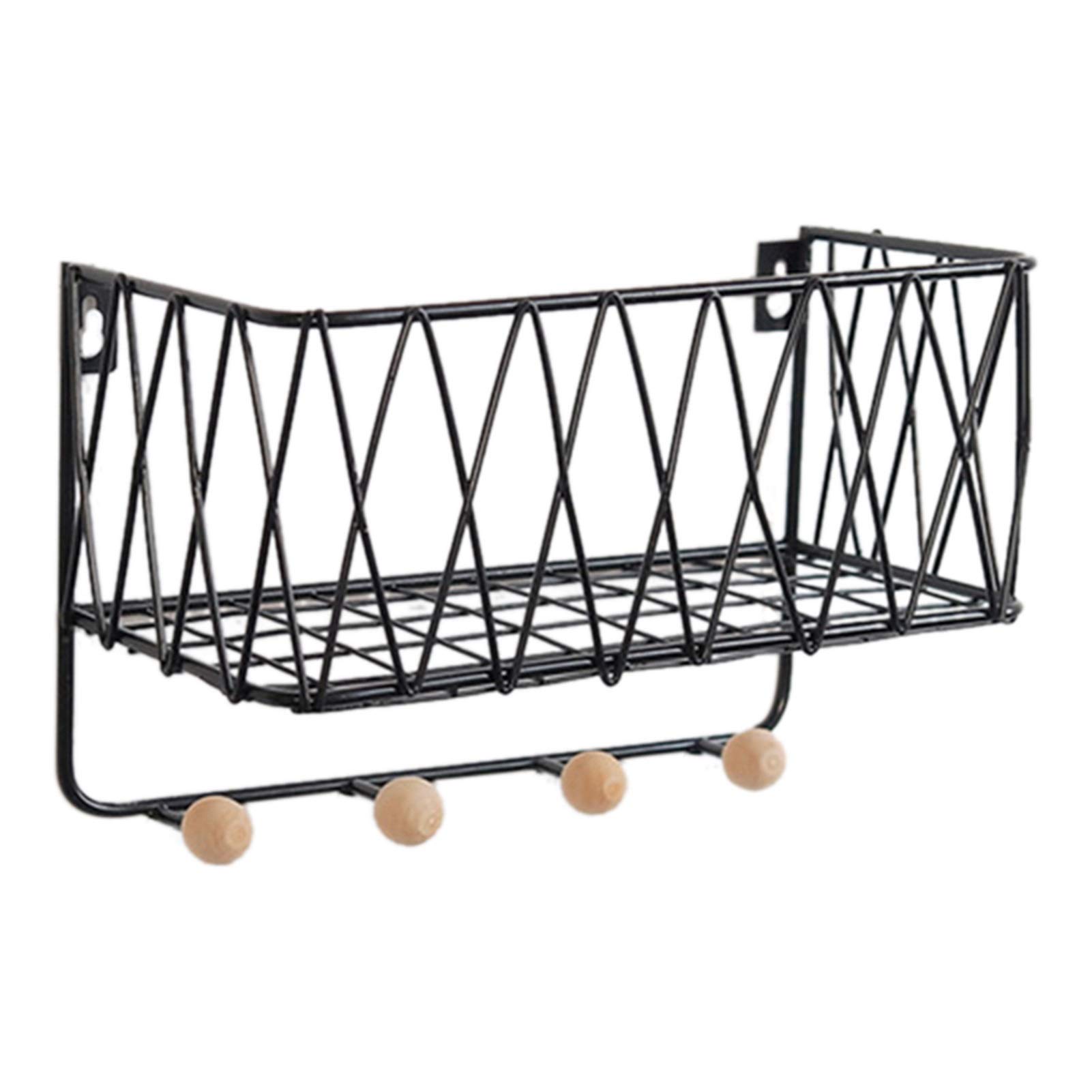 ZZTT Metal Hook Rack - Wall Mounted Storage Shelf for Kitchen, Living Room, Bathroom | Durable Iron Grid Wall Organizer | Home Decor & Space Saving Solution | Nordic Style Hooks for Keys, Towels, Utensils (Color: Black)