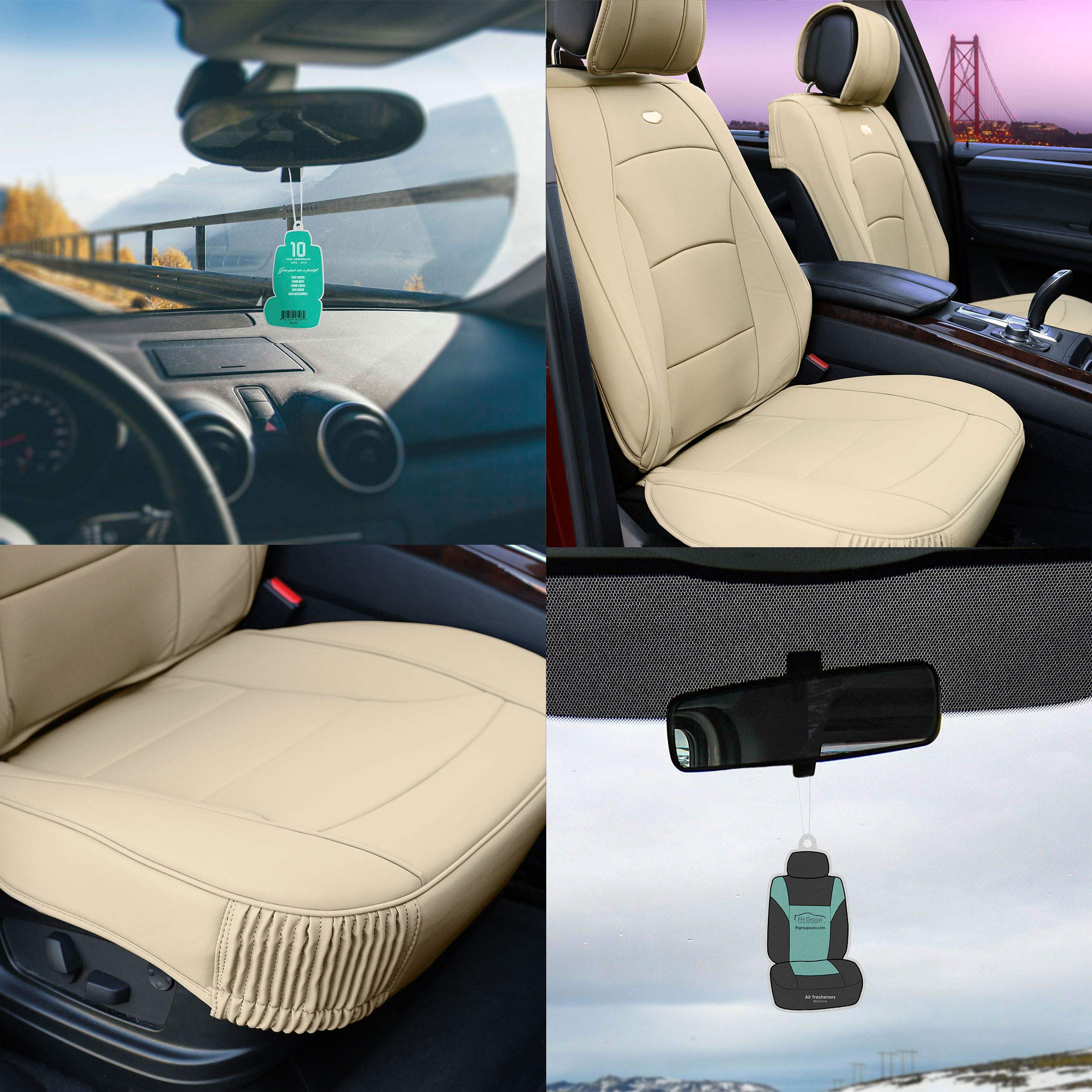 TLH Ultra Comfort Leatherette Car Seat Cushions - Front Only Solid Beige with Air Freshener | Automotive Seat Protector for SUV, Truck & Sedan | Premium Interior Accessories for Driving Comfort & Style