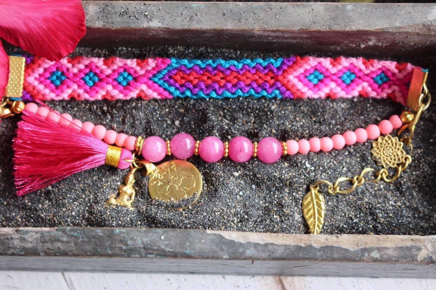 Ananda Bohemian Ibiza Boho Girl Jewelry - Gemstone Friendship Bracelet in Simple Pink - Perfect for Festivals, Beach Parties & Boho Fashion
