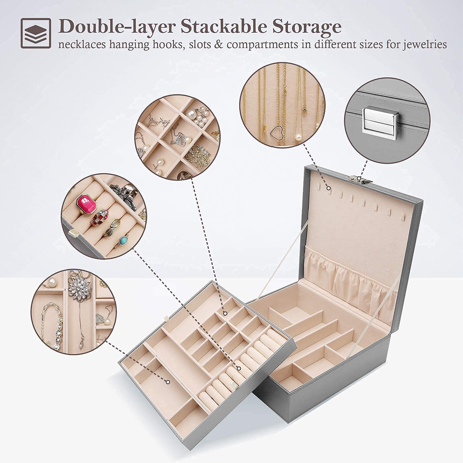ProCase Leather Jewelry Organizer - 2-Layer Stackable Storage for Drawer & Vanity