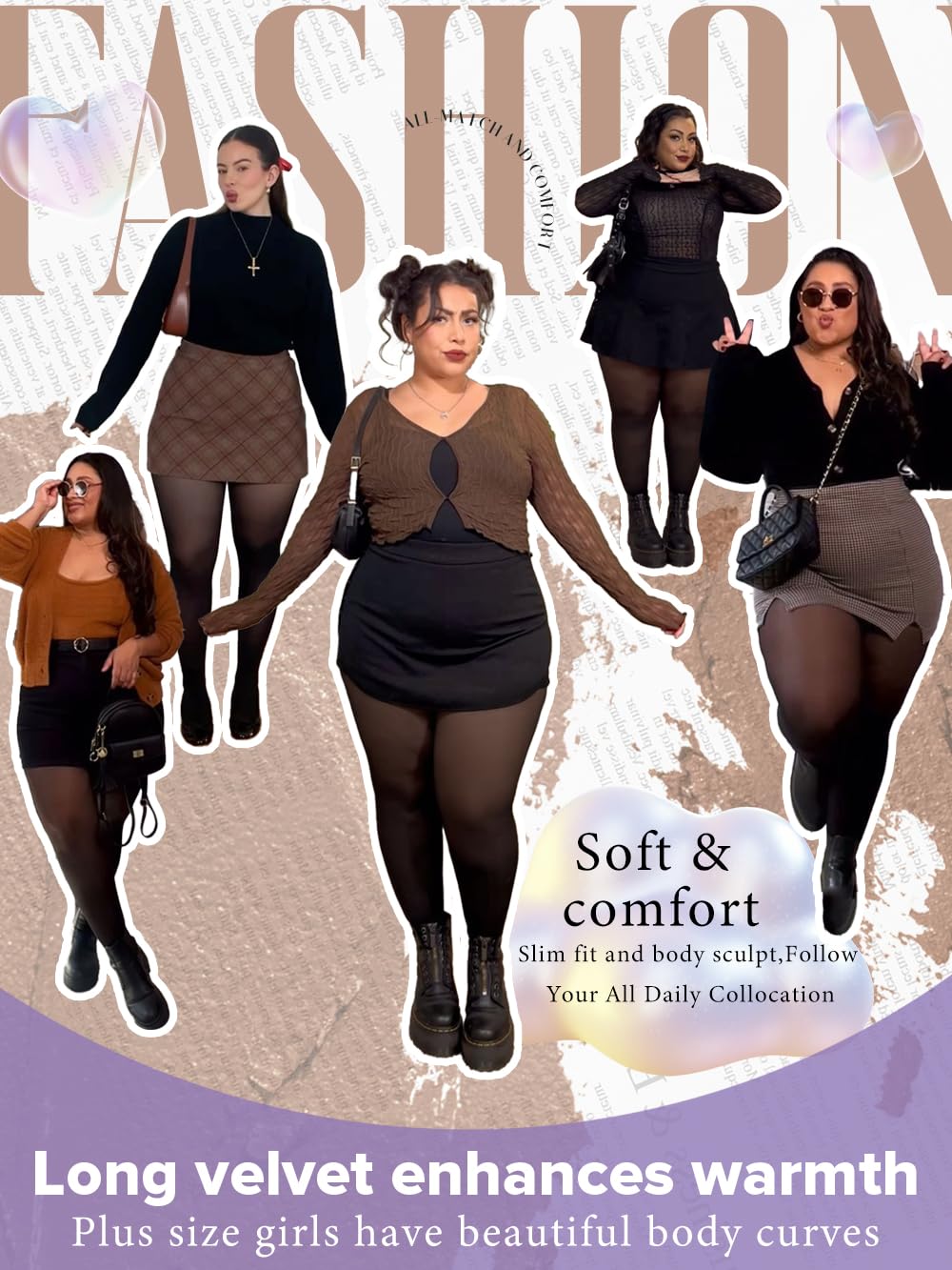 Plus Size Fleece Lined Thermal Tights for Women - Winter Warm Translucent Pantyhose Leggings for Cold Weather & Layering Outfits