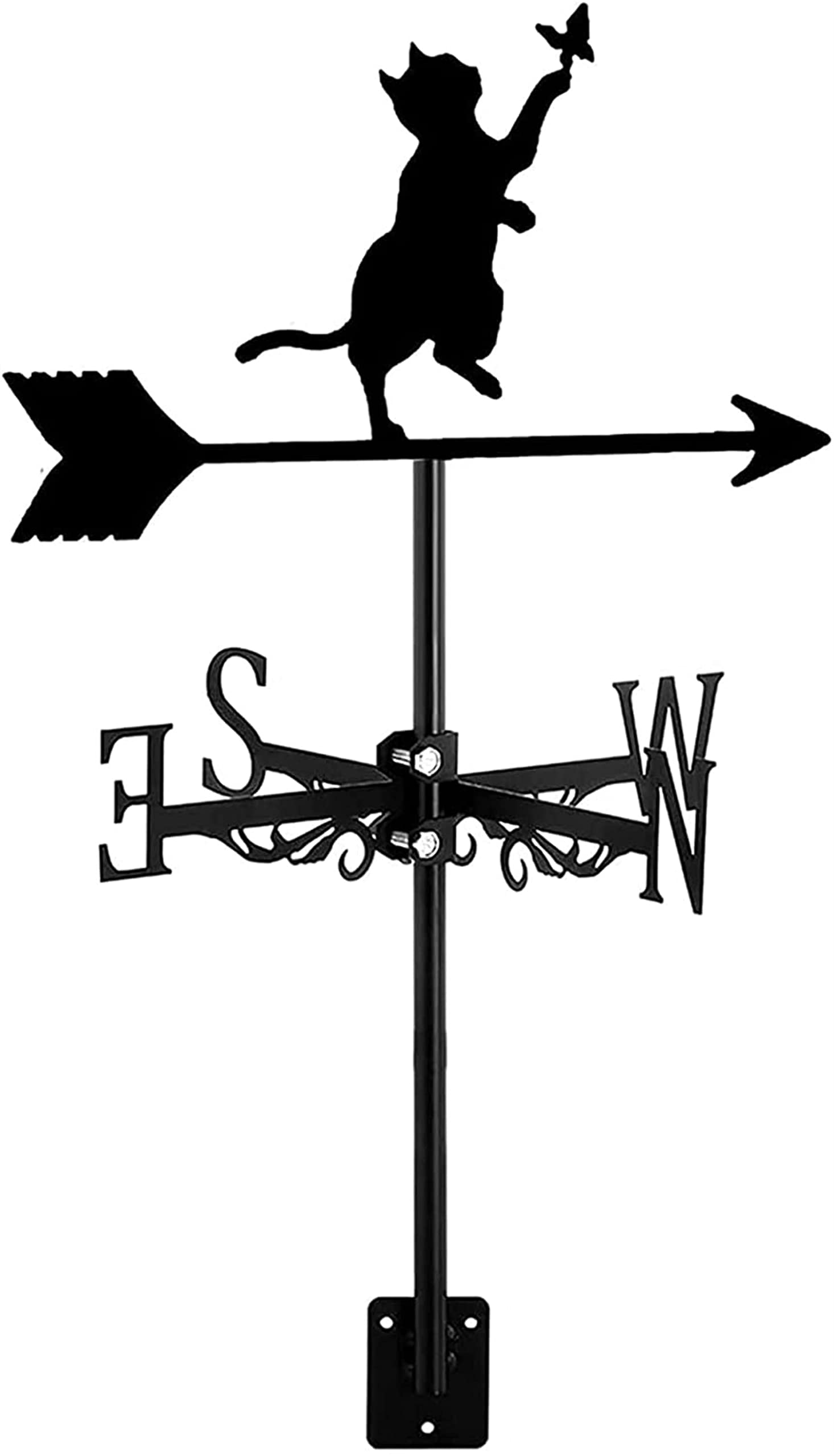 QINAIDI Retro Durable Weather Vane Wind Direction Indicator - Decorative Garden & Patio Wind Vane with Cat Design for Outdoor Weather Measurement & Vintage Home Decor | Perfect for Backyard, Farmhouse, or Cottage Style Gardens