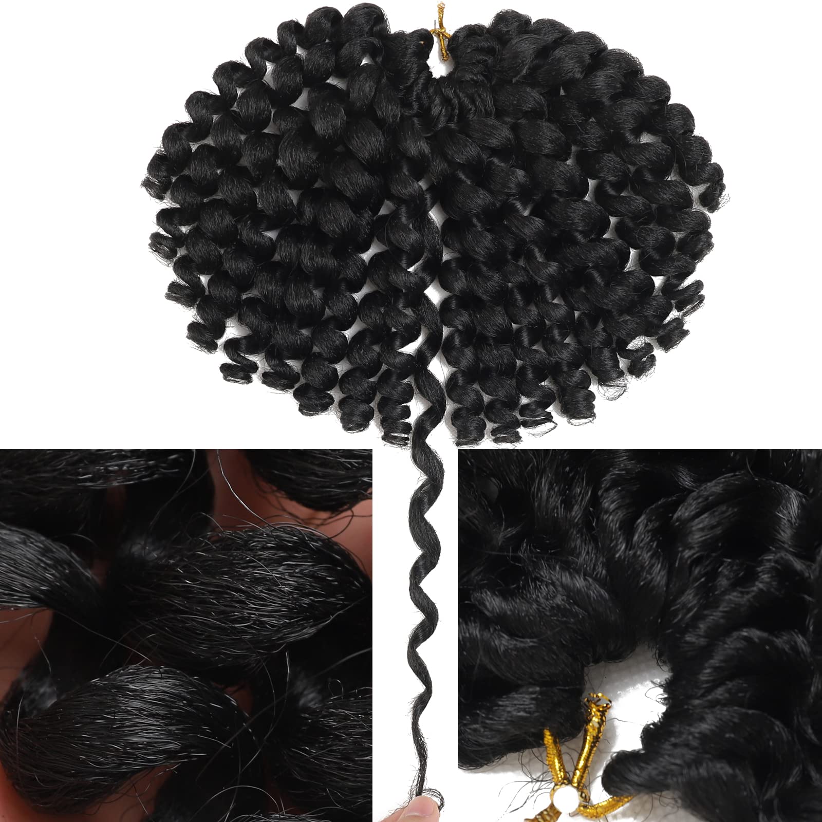 3 Packs Jamaican Bounce Crochet Hair 2X Ringlet Wand Curl - 8 Inch Synthetic Pre-Looped Hair Extensions for Braiding (60 Roots, Color #1B) - Perfect for Protective Styles, Twist Outs & Natural Hair Looks
