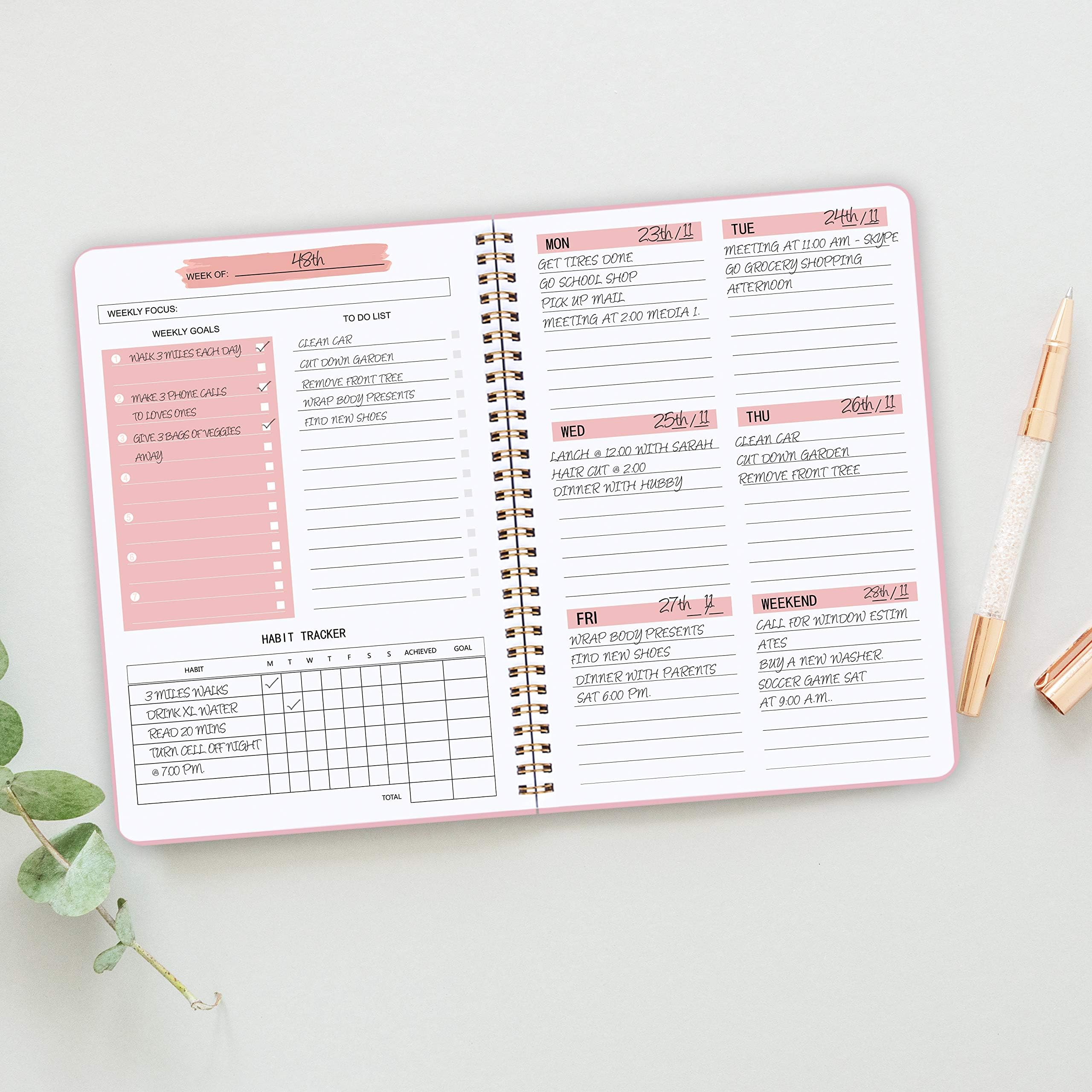 Undated Weekly Planner Notebook - A5 Spiral Organizer with Habit Tracker for Productivity & Goal Setting
