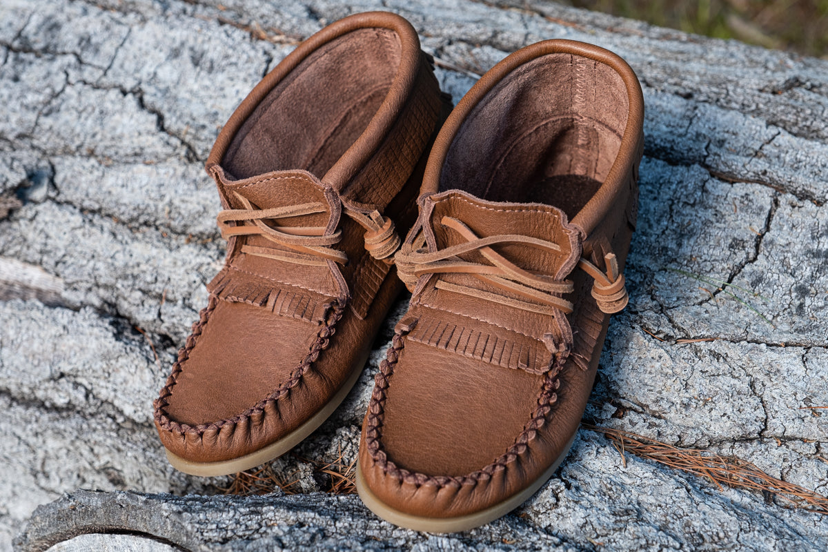 Women's Maple Apache Moose Hide Moccasin Boots - Comfortable Winter Fur Lined Ankle Booties for Women | Perfect for Outdoor Hiking, Casual Wear & Cold Weather Fashion