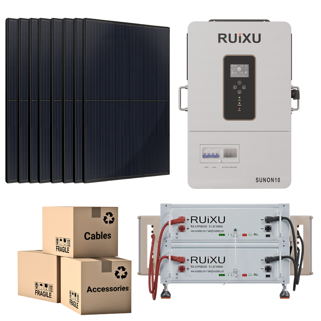 48V Solar Power Kit with 10.24kWh/20.48kWh Battery Bank, 10kW 120V/240V Hybrid Inverter & 410W Solar Panels - Complete Off-Grid Home Backup System for Emergency Power & RV Living
