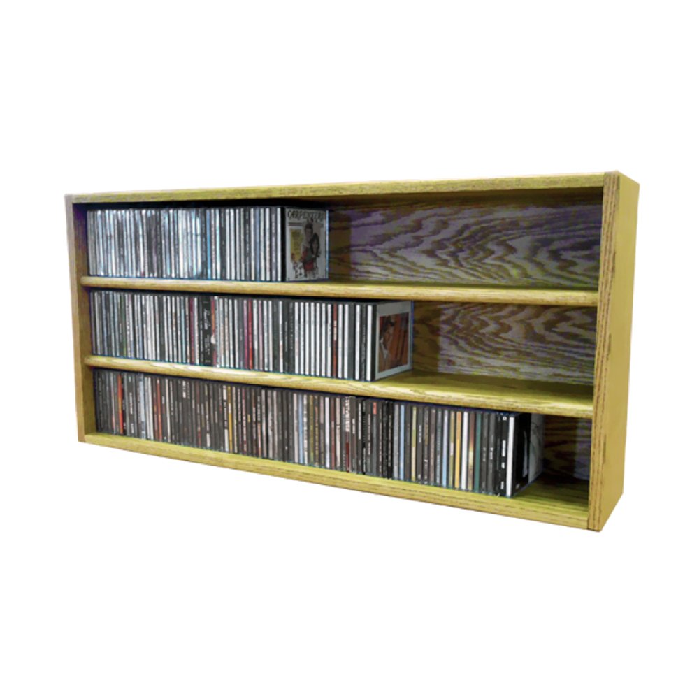 Solid Oak CD Storage Cabinet - Holds 282 CDs - Honey Finish Media Shelf for Desktop or Wall Mount - Perfect for Home Office, Living Room & Music Collections