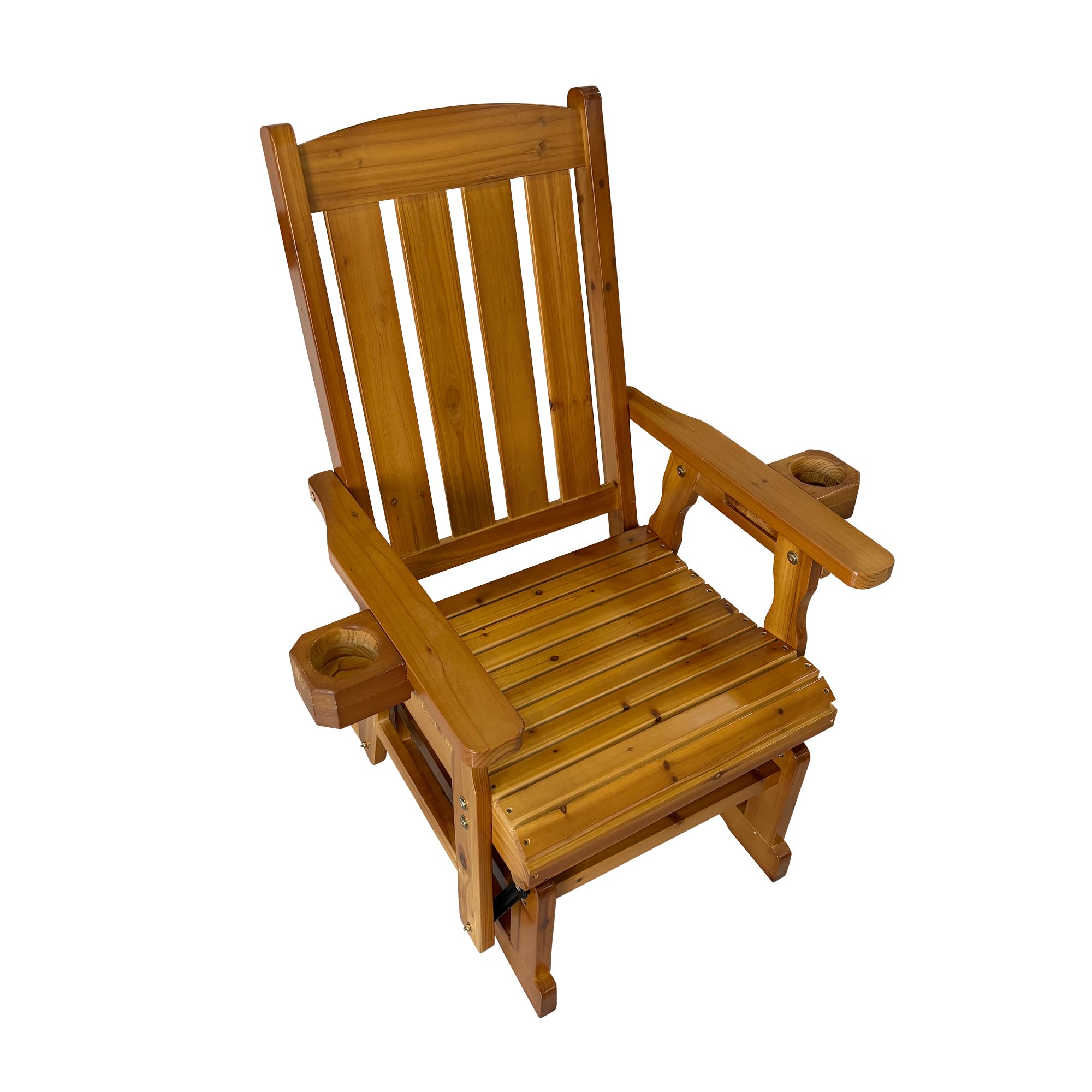 Fortune Candy Solid Fir Wood Patio Glider - Heavy Duty 600 lbs Capacity, High Back & Deep Contoured Seat for One Person (Cedar Tone) - Perfect for Porch, Deck, Garden Relaxation & Outdoor Lounging