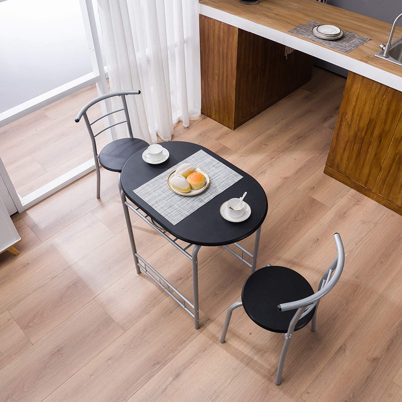MITPATY PVC Breakfast Table Set - 1 Table & 2 Black Chairs for Indoor/Outdoor Dining | Classic Bistro Cafe Furniture for Patio, Garden, Restaurant & Home Decor