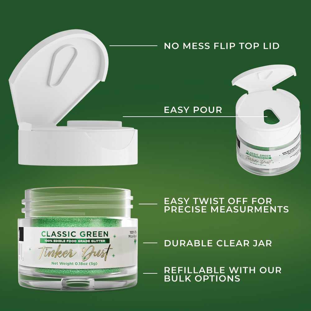 Classic Green Edible Glitter for Baking & Cake Decorating | Tinker Dust® 5g Food-Grade Sparkle Dust | Perfect for Cupcakes, Cookies & DIY Edible Crafts
