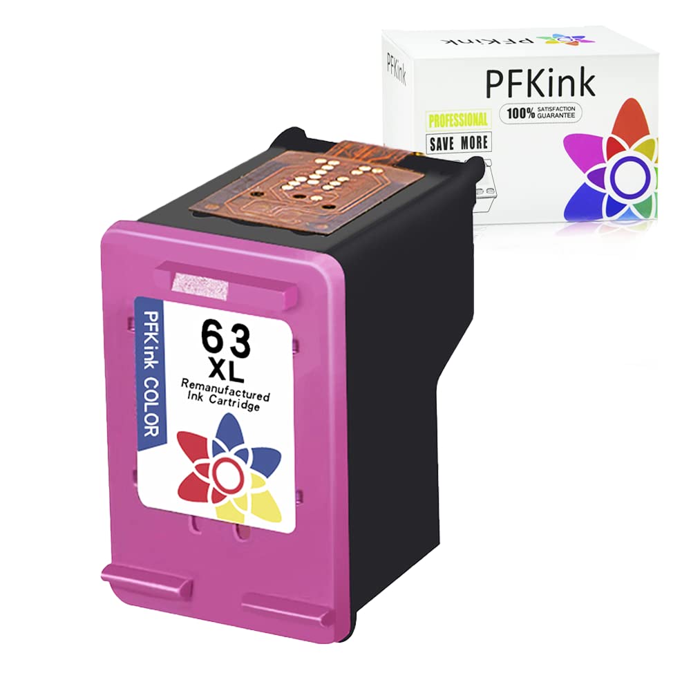 PFKink Remanufactured HP 63 & 63XL Ink Cartridge Combo Pack - Compatible with Envy 4520/4512/4516, Officejet 5252/3830/3833/4655/5255, Deskjet 1112/2130/3630/3634 Printers (1 Color) - Perfect for Home Office Printing, School Projects & Small Business Documents