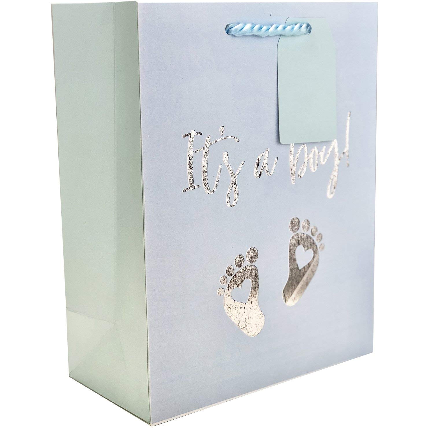 JILLSON & ROBERTS Medium Blue Baby Shower Gift Bags - 120 Pack for Boy Baby Showers, Birthday Parties & Gender Reveals