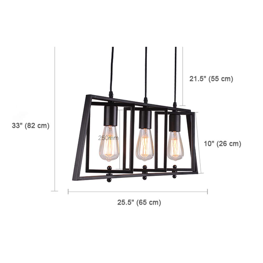 LITFAD Black Trapezoid Kitchen Island Chandelier - 3-Light Industrial Pendant Lighting, Modern Ceiling Hanging Fixture for Dining Table, Living Room & Restaurant | Perfect for Farmhouse, Loft & Industrial Decor