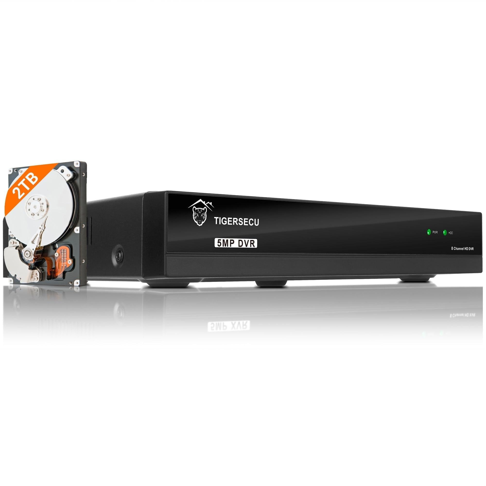 TIGERSECU 5MP 8 Channel Hybrid Security DVR/NVR System with 2TB HDD - Supports 16 Cameras (8 Analog/TVI/AHD/CVI + 8 IP) & RS485 PTZ - 6-in-1 Home & Business Surveillance Recorder for Indoor/Outdoor Security Monitoring
