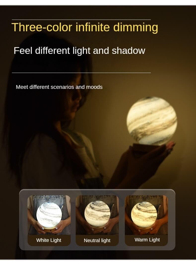 3-Tone Glass Planet Night Light - USB Plug Small Table Lamp for Bedroom, Living Room, Home Decor | Creative Gift for Girls & Kids | Perfect for Nursery, Study Room, and Relaxation