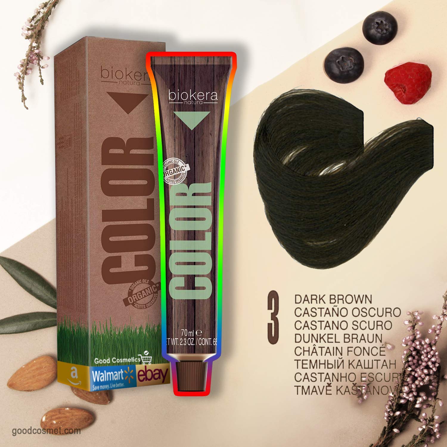 Salerm Biokera Permanent Natural Organic Hair Color Dye - Dark Brown (3) - Fast 25-Minute Application for Long-Lasting Color - Perfect for At-Home Salon Quality Hair Coloring