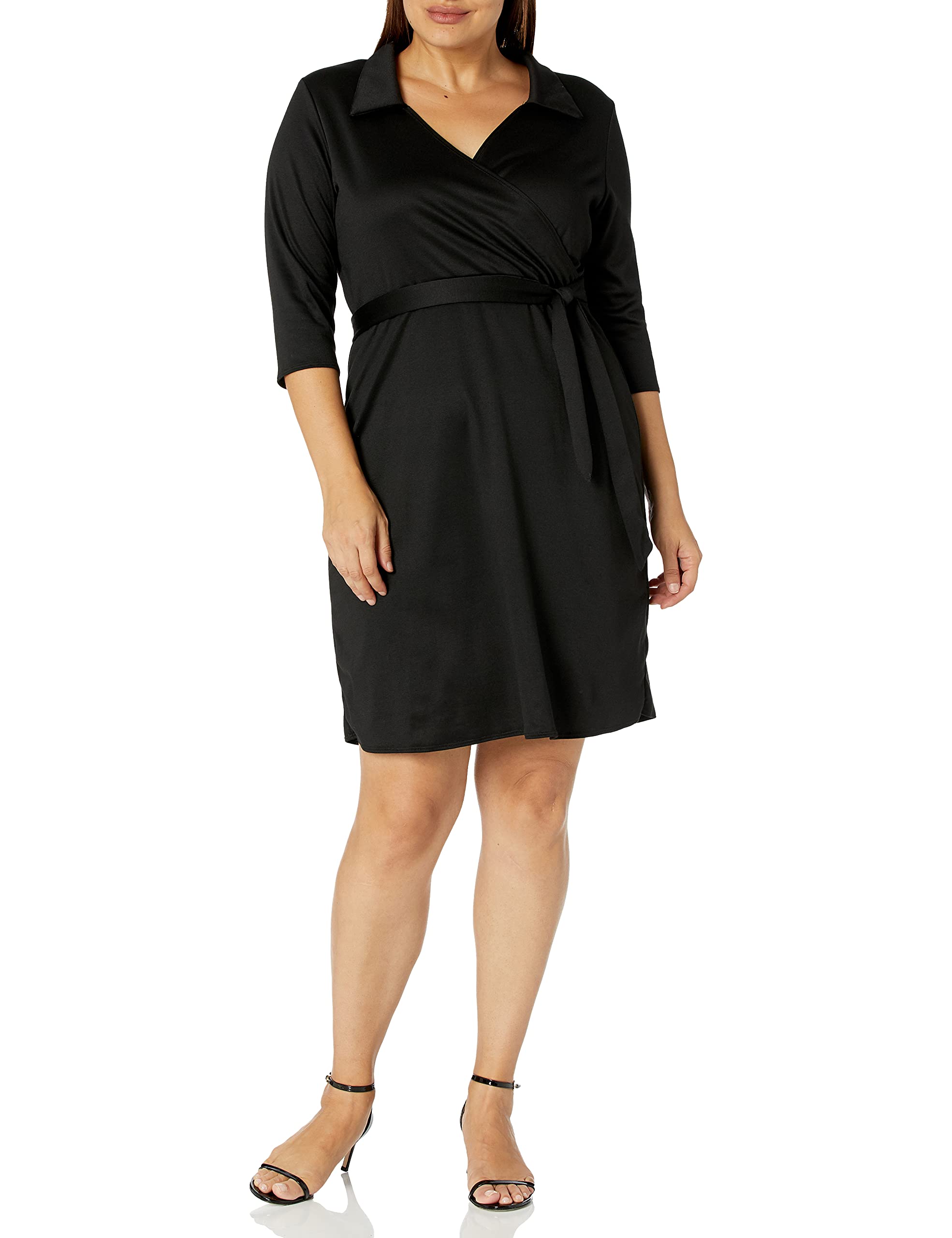 Star Vixen Women's Elegant Long-Sleeve Wrap Dress for Work & Evening | Flattering Office to Dinner Outfit | Plus Size & Petite Options