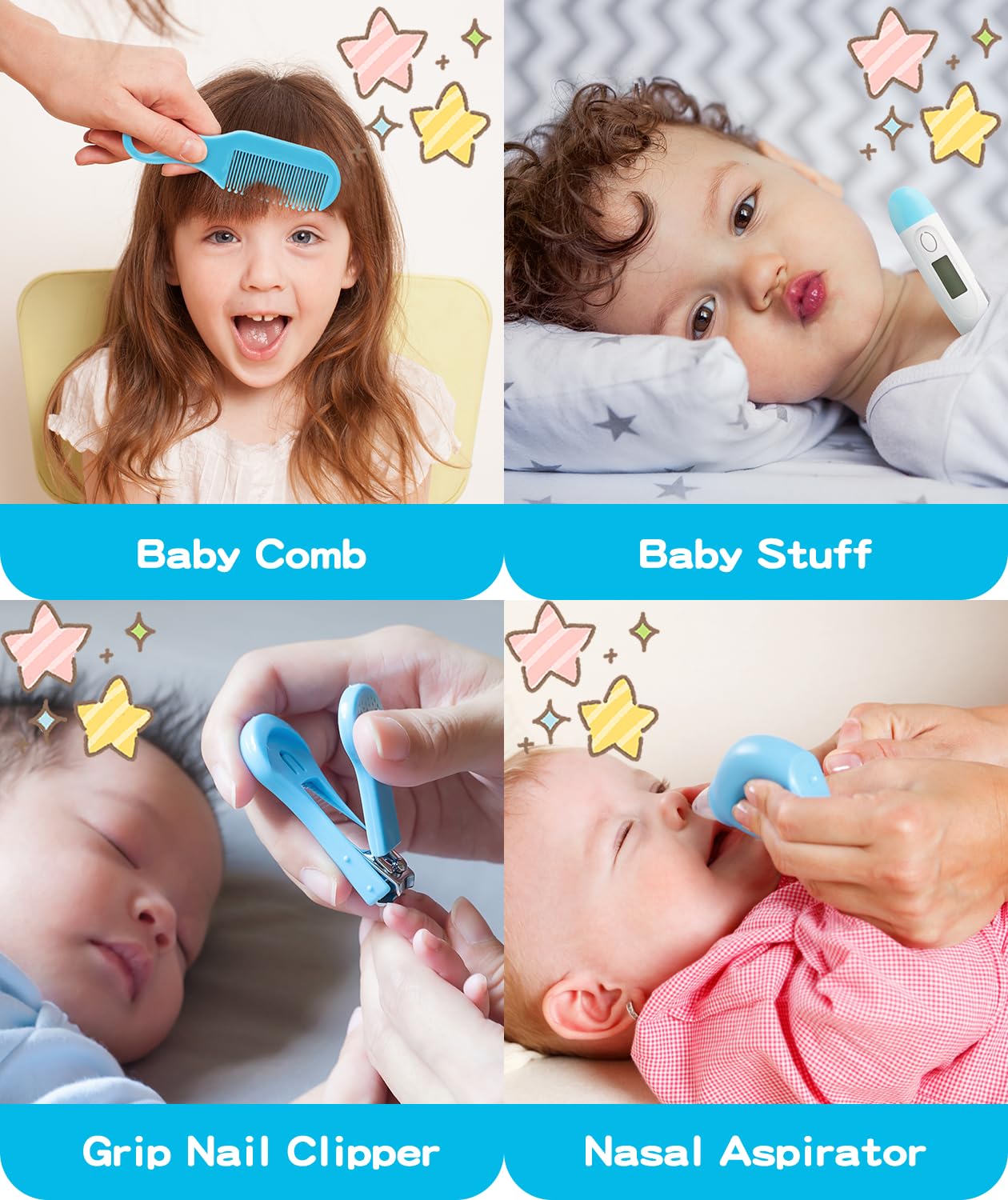 **26-in-1 Baby Healthcare & Grooming Kit – Portable Newborn Safety Care Set with Nail Clippers, Brush & More – Perfect for Travel, Home & Hospital Use (Blue)**